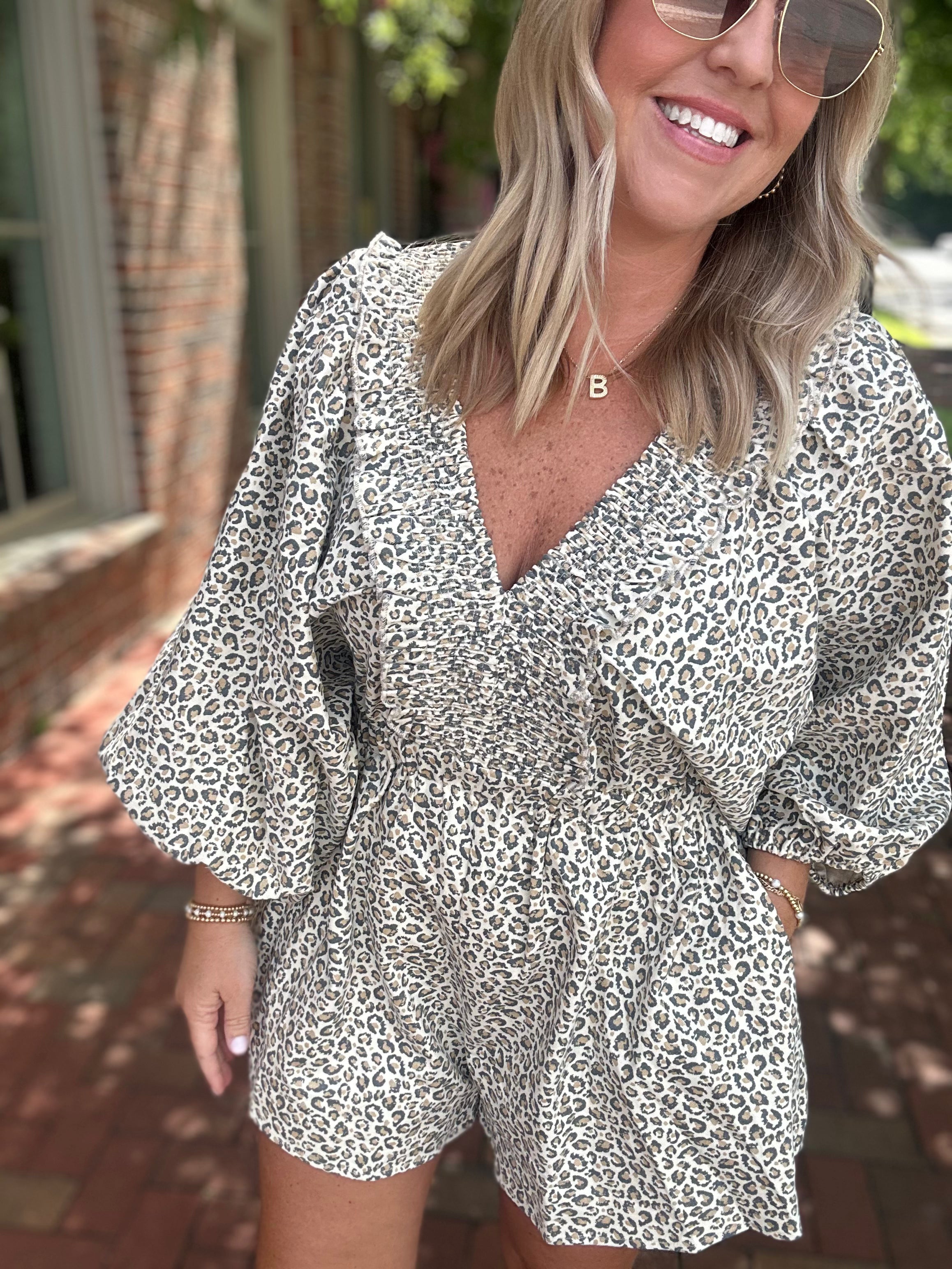 Leopard is the New Black Low Neck Long Sleeve Shorts Romper