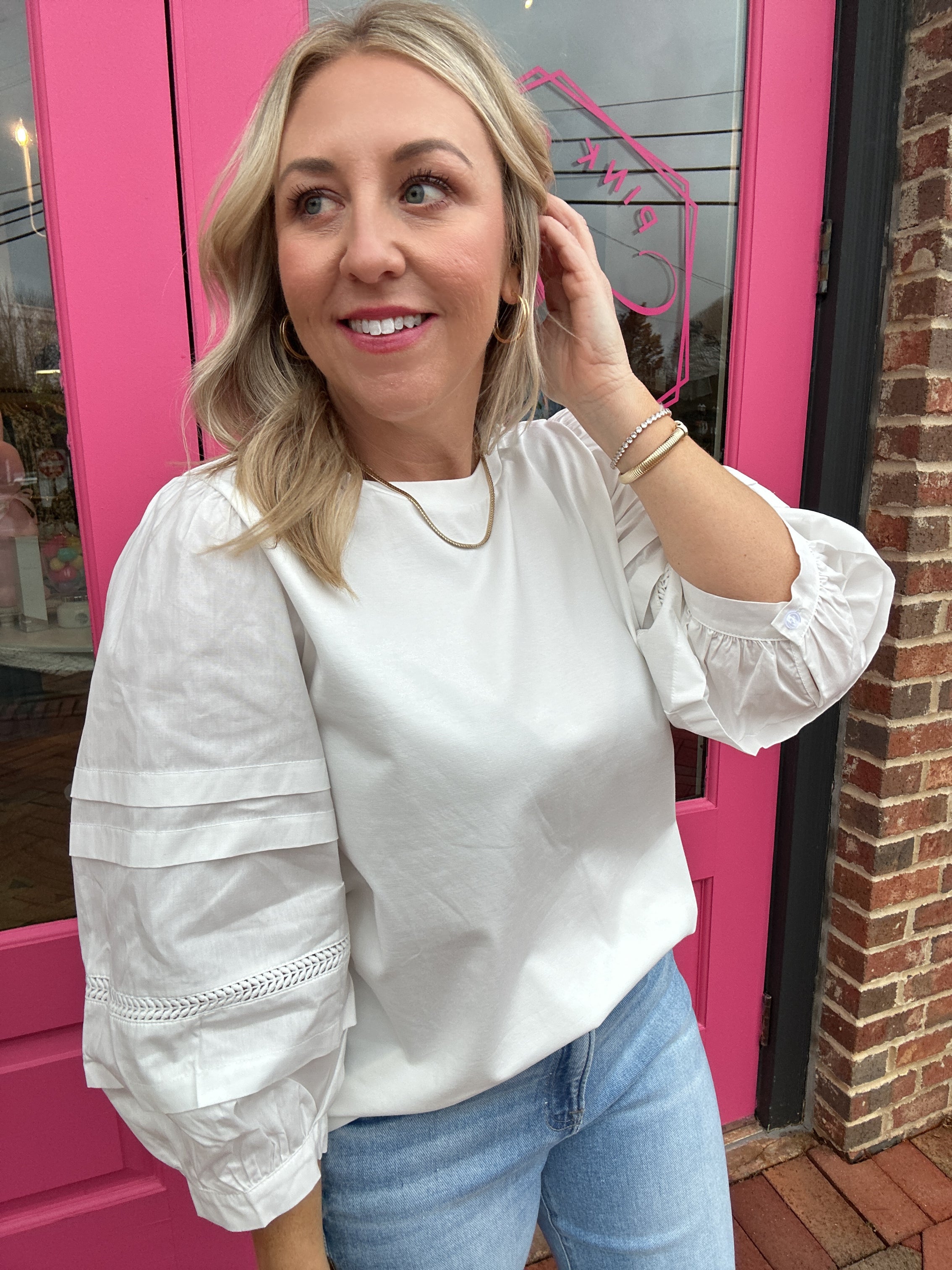 Your the Reason Why Lace Bubble Sleeve Top in White