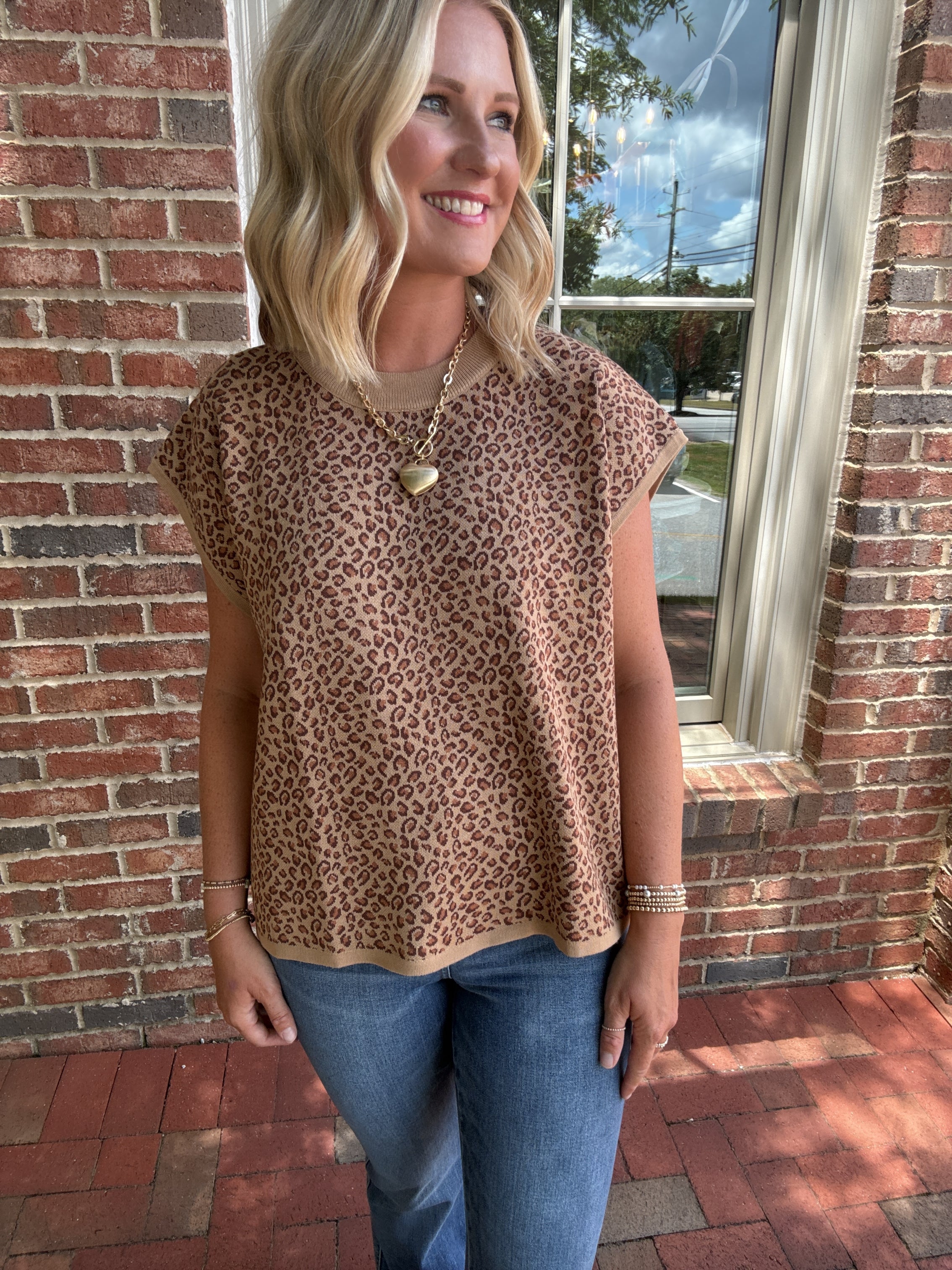 Every Little Thing I Do Leopard Knit Short Sleeve Top