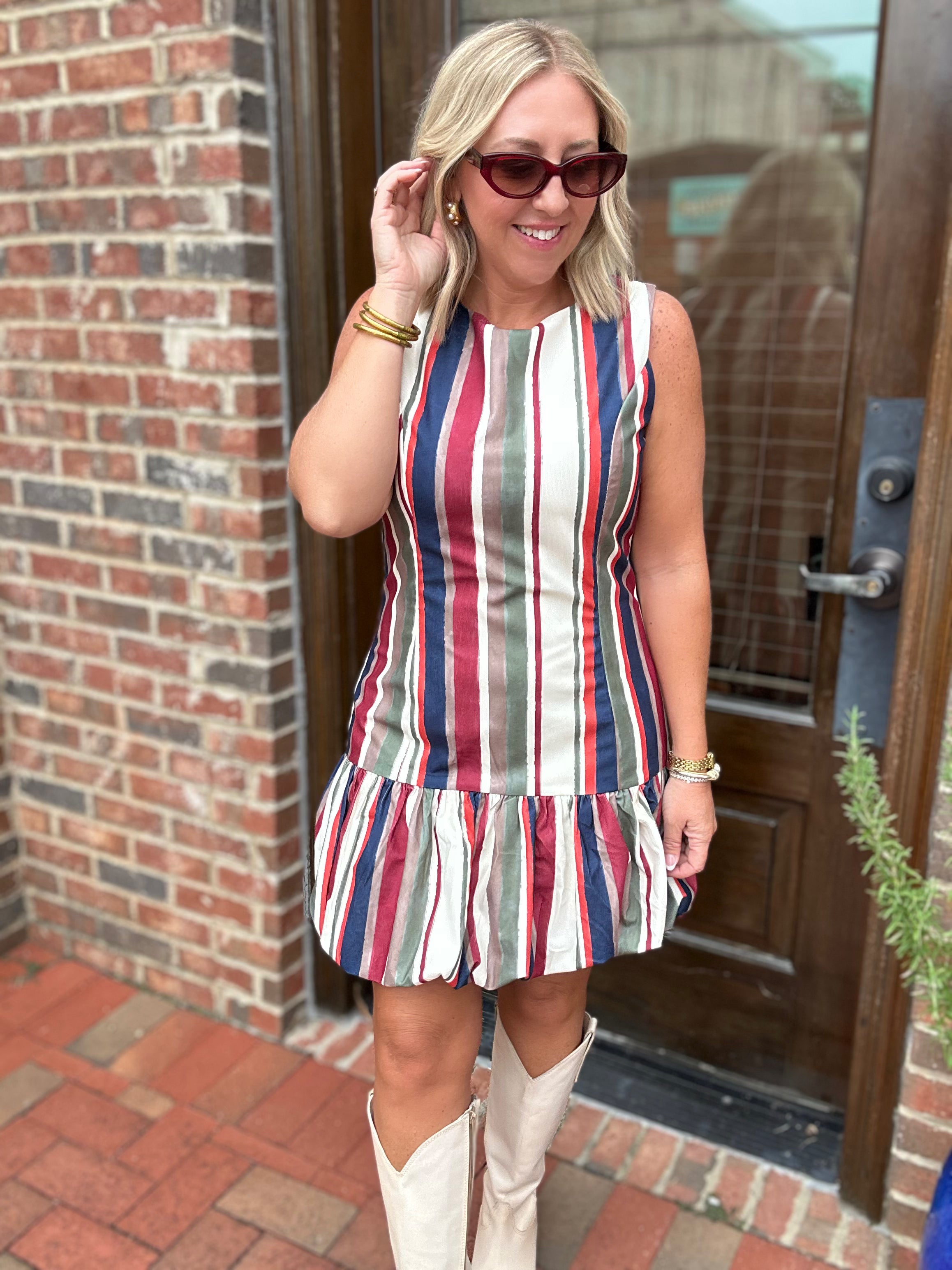 Call Me Striped Bubble Hem Mini Dress