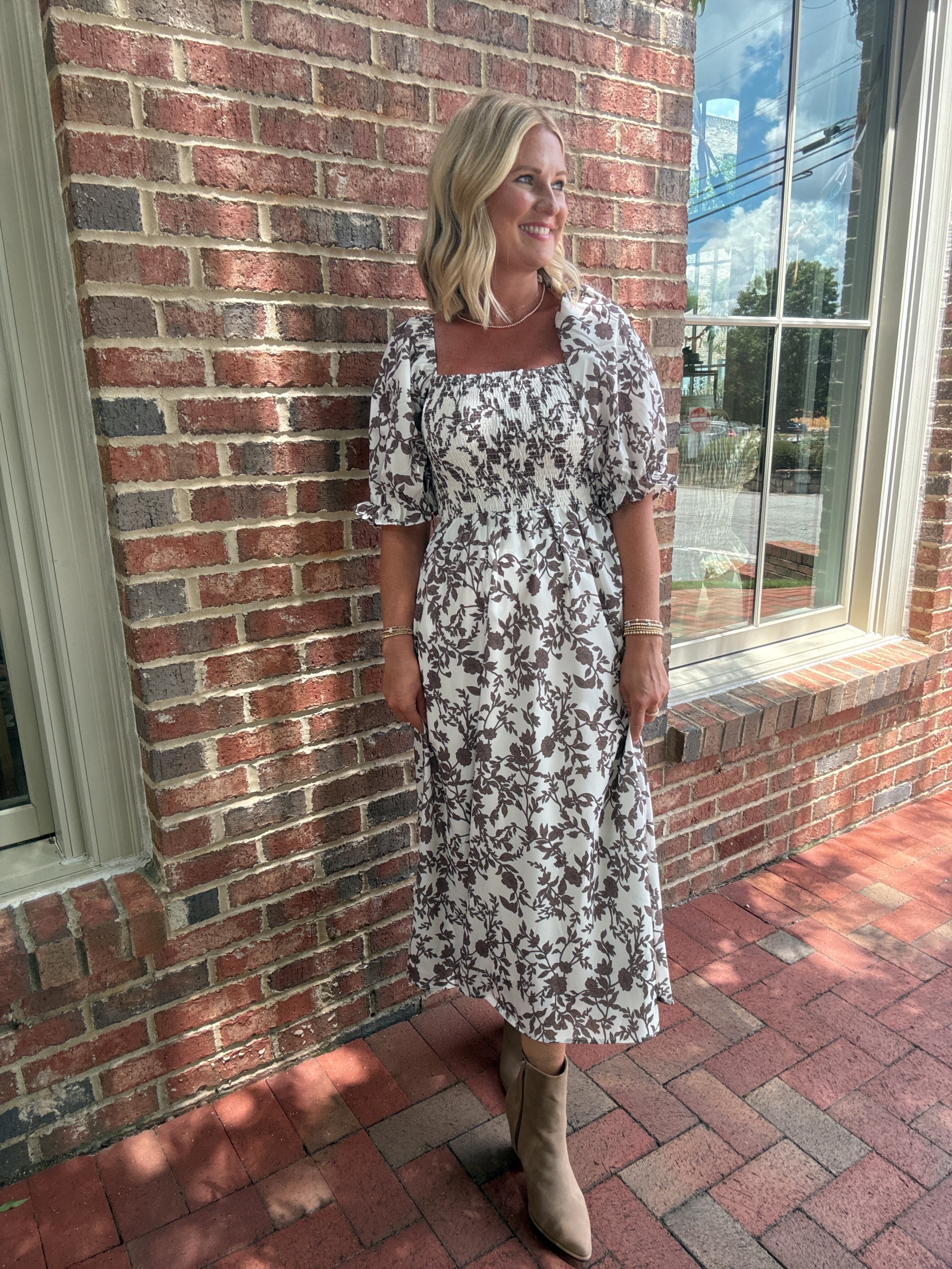 I Want You All The Time Floral Balloon Sleeve Midi Dress