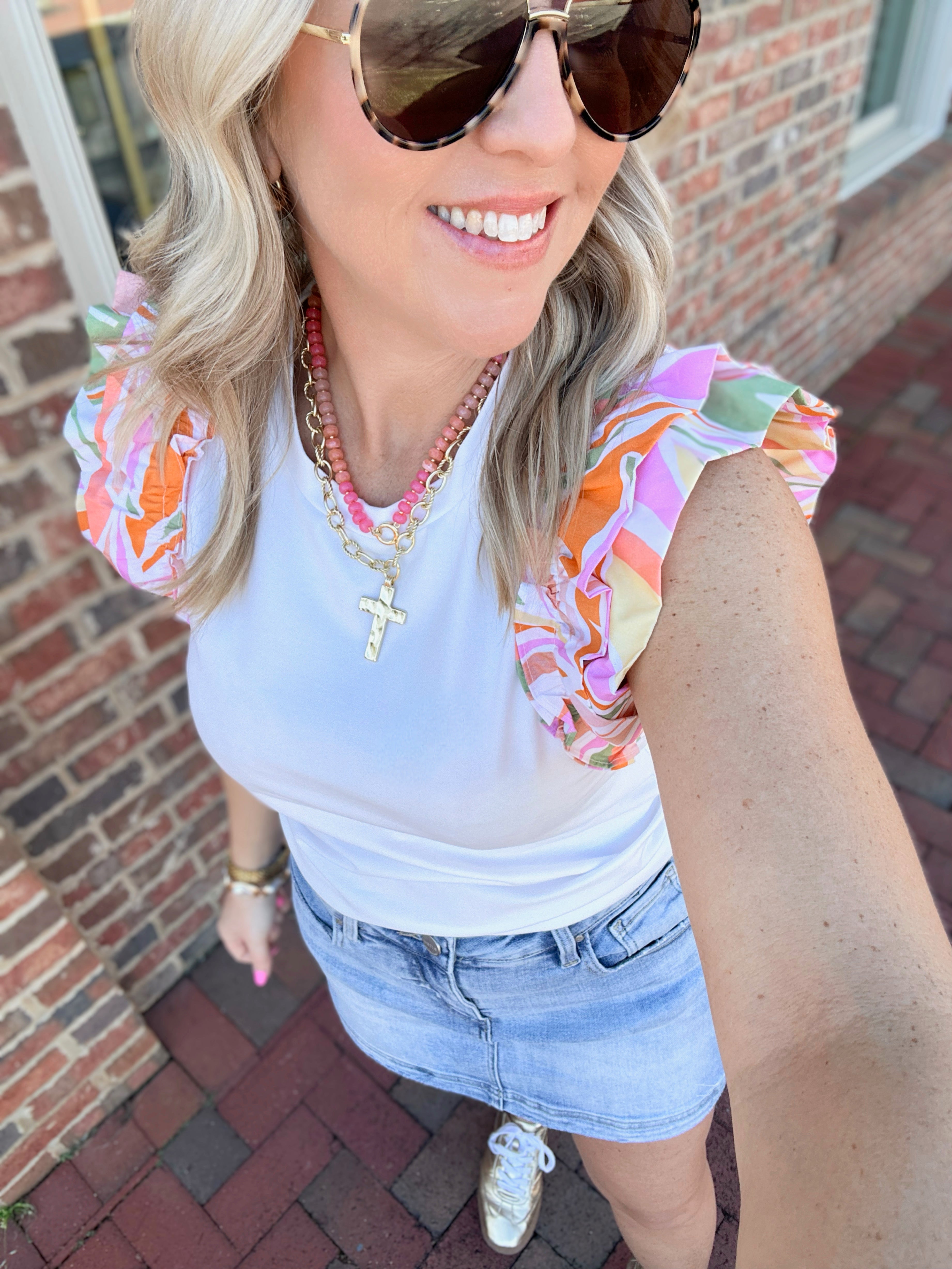 Glow Up Tropical Print Flutter Sleeve Top
