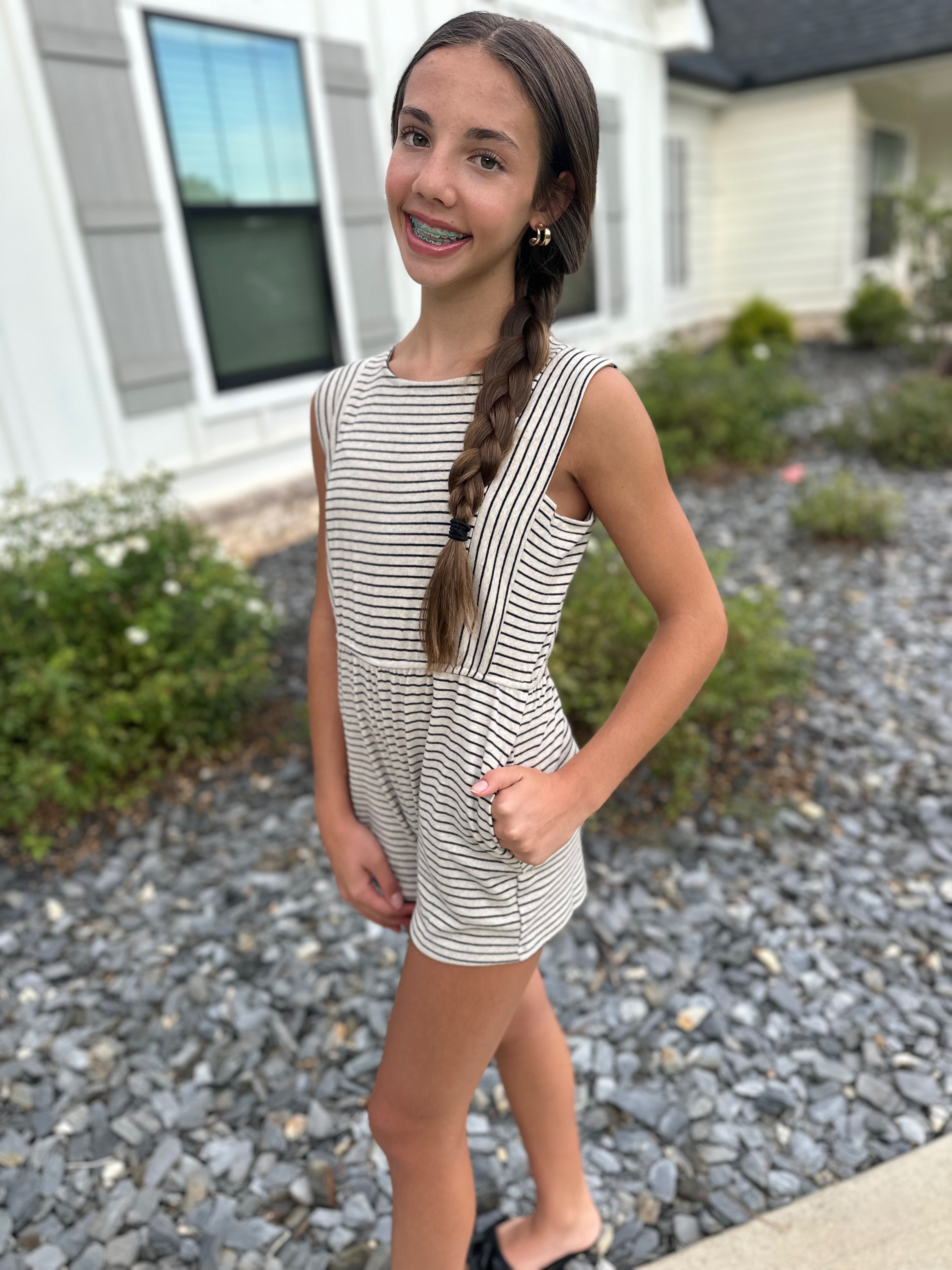 Who Is Ready Girls Striped Romper