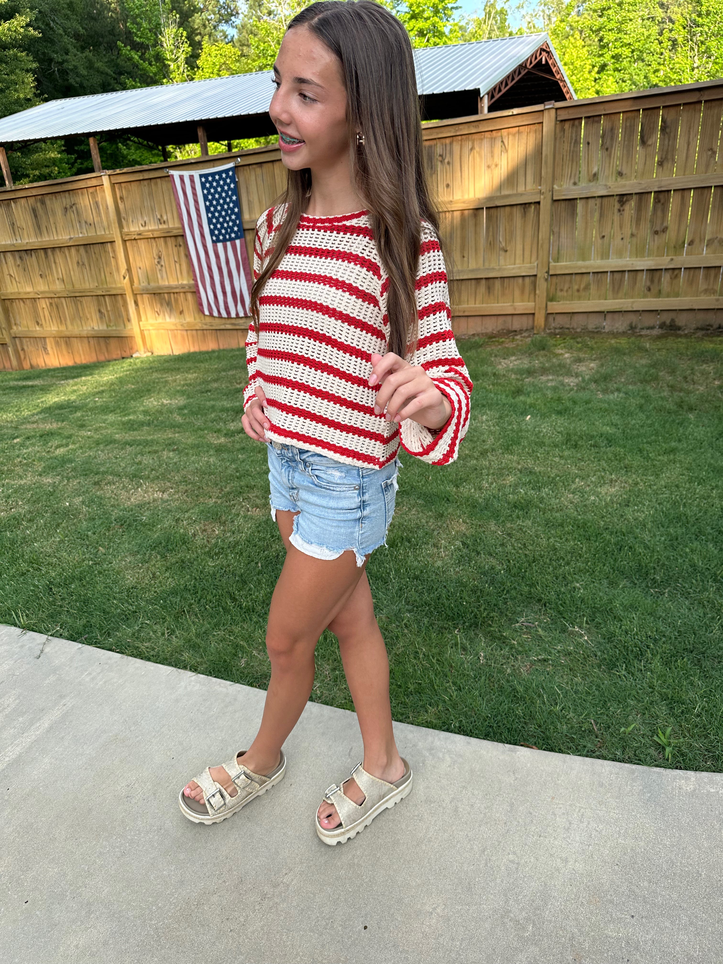 All American Striped Knit Girls Sweater