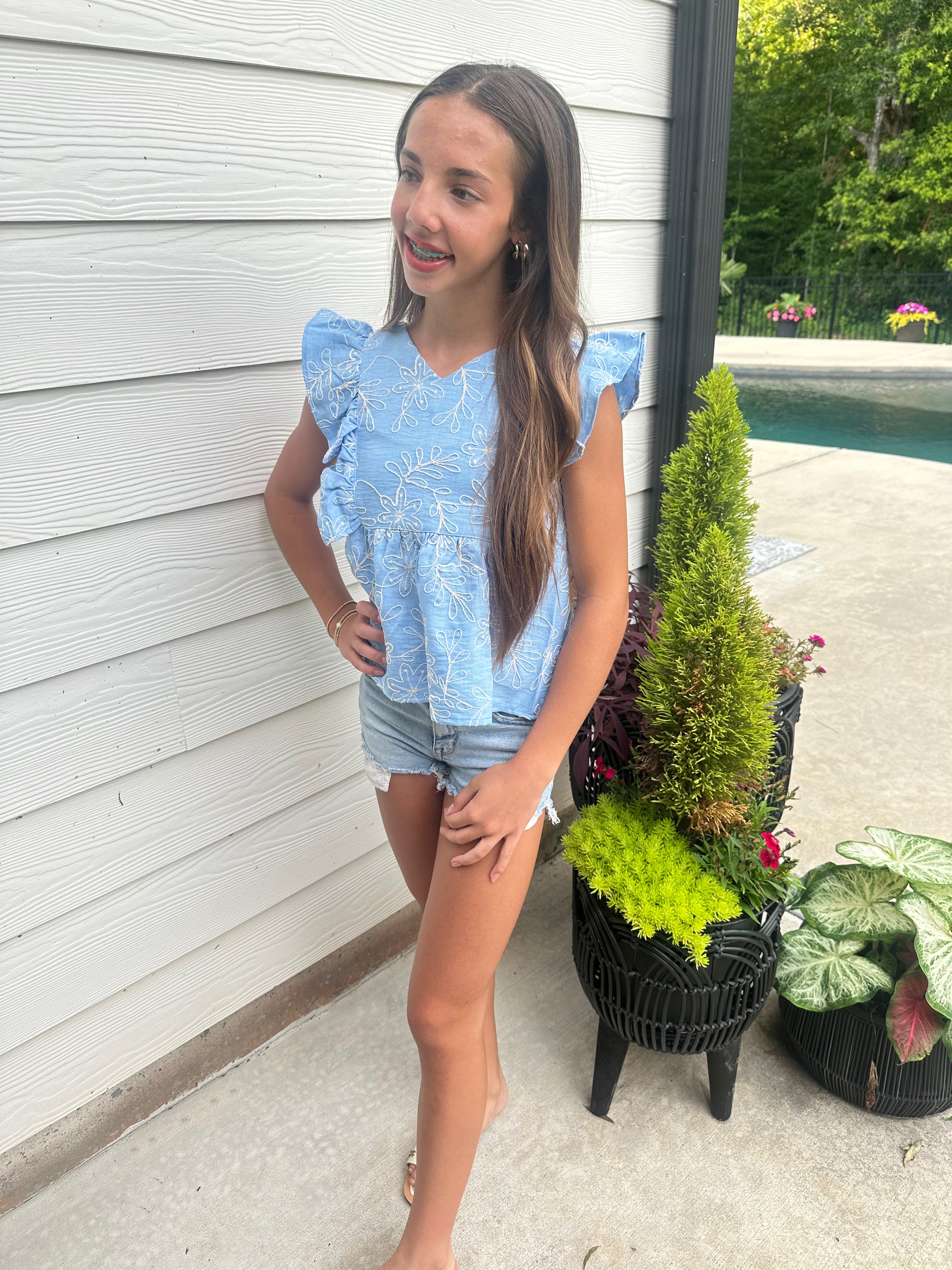 I'm So Blue Floral Girls Top