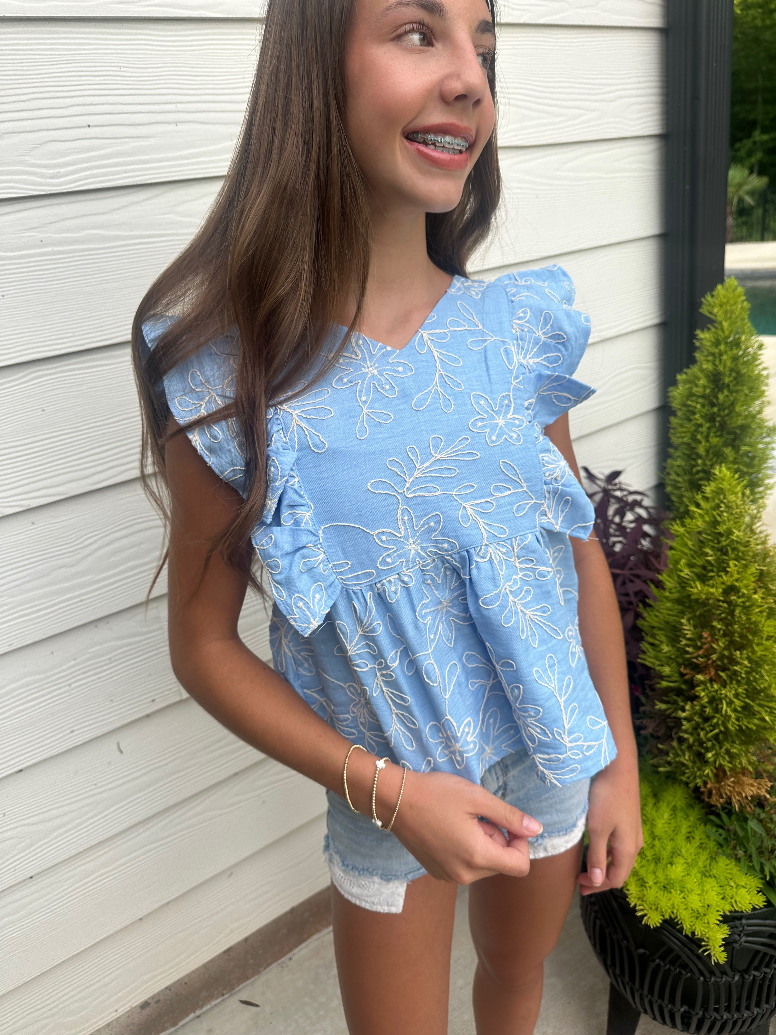 I'm So Blue Floral Girls Top