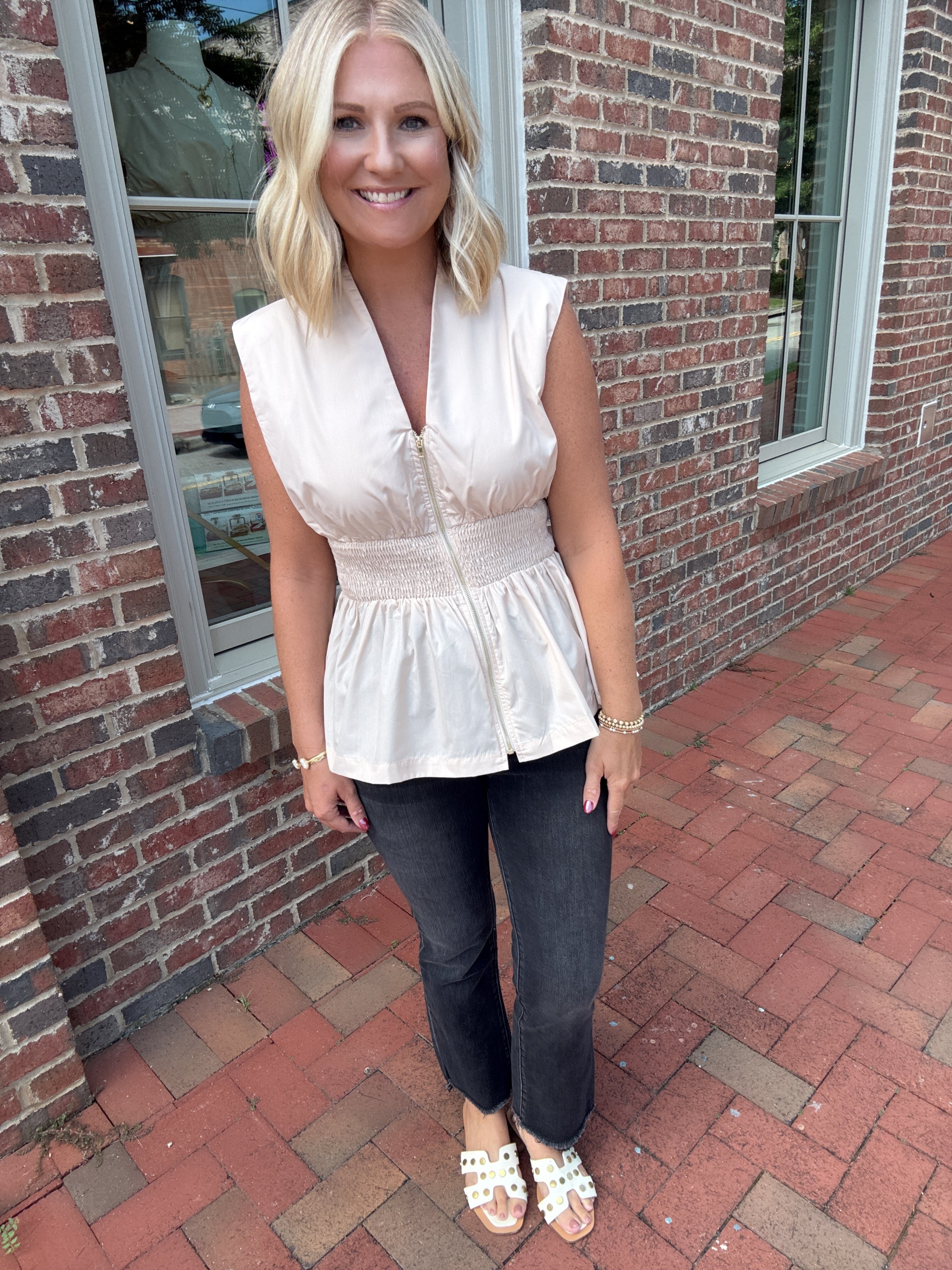 Made For Everyone Smocked Waist Tank Top with Zipper