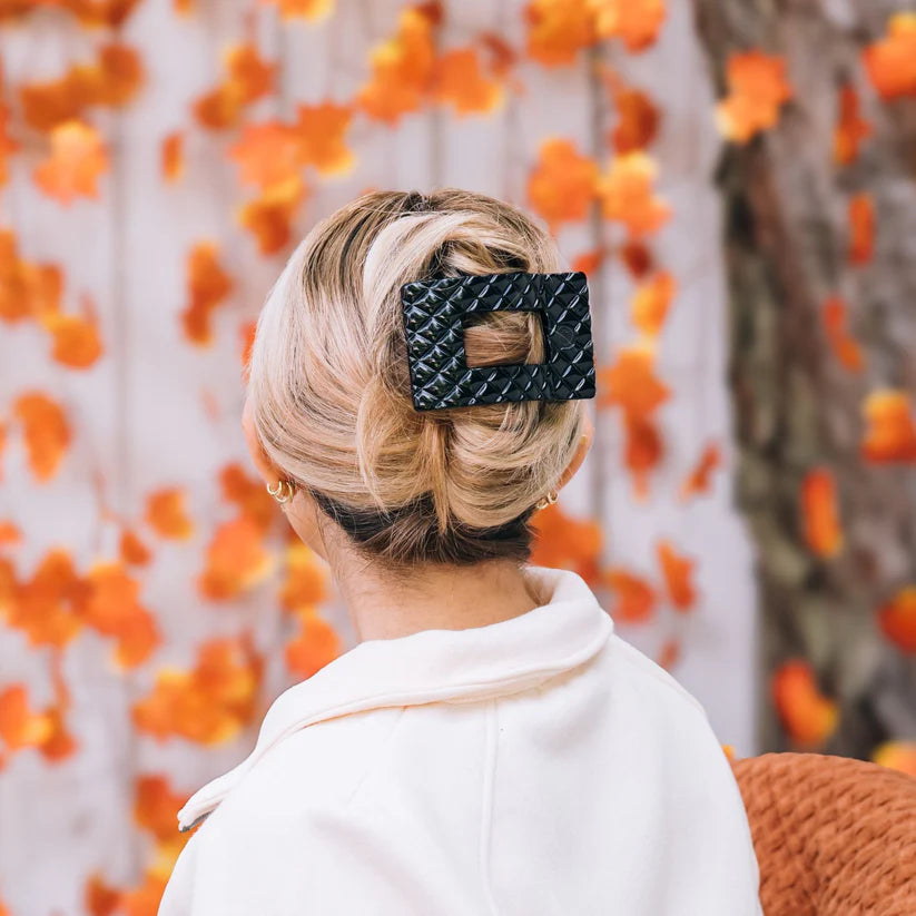 Jet Black Quilted Teleties Large Flat Rectangle Clip
