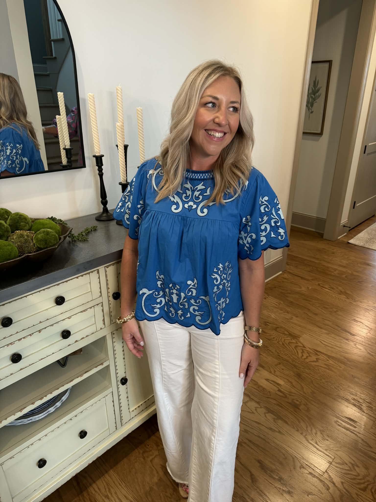 Good Sense Short Sleeve Embroidered Top