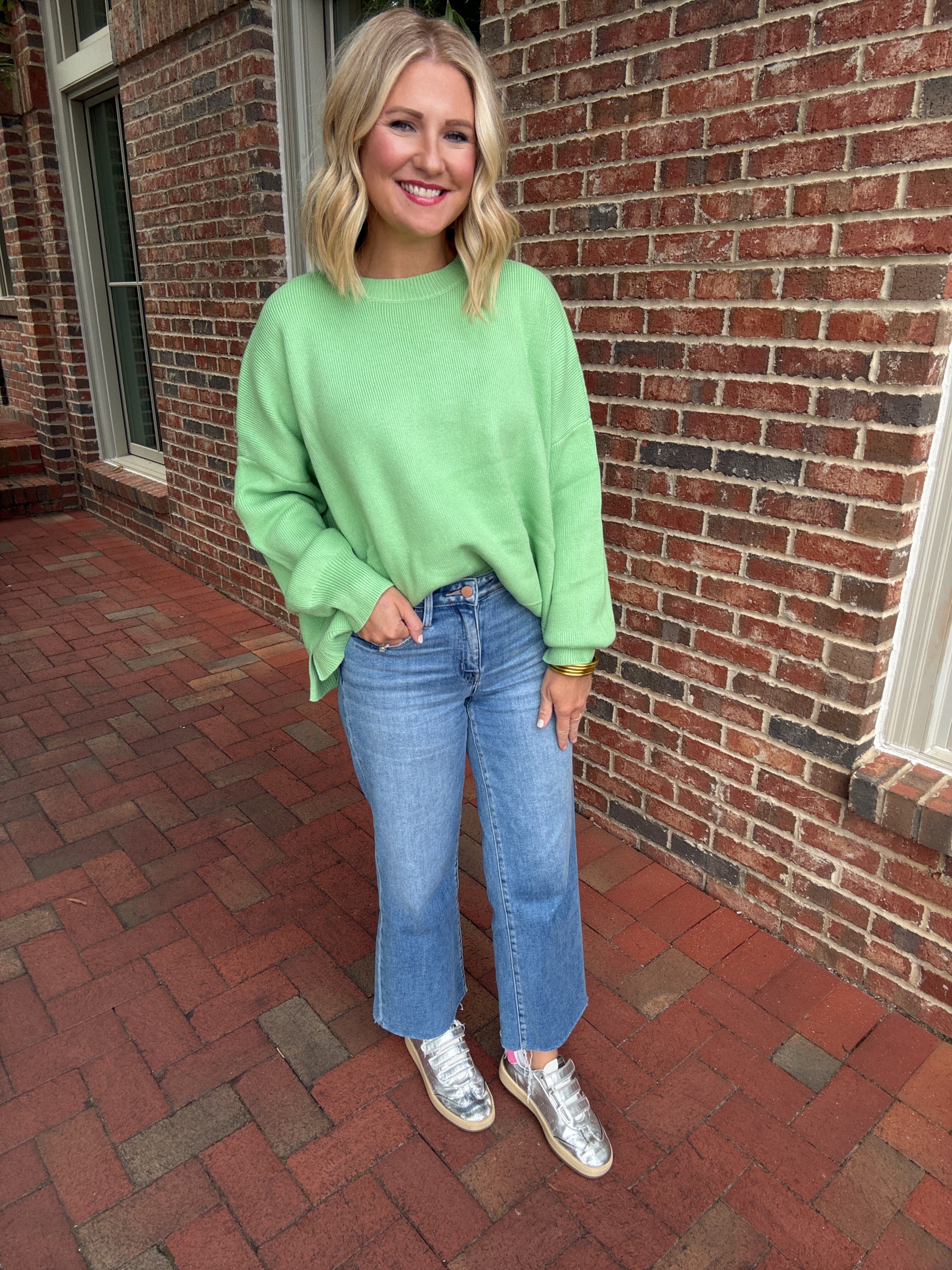 Honeydew Side Split Drop Shoulder Sweater