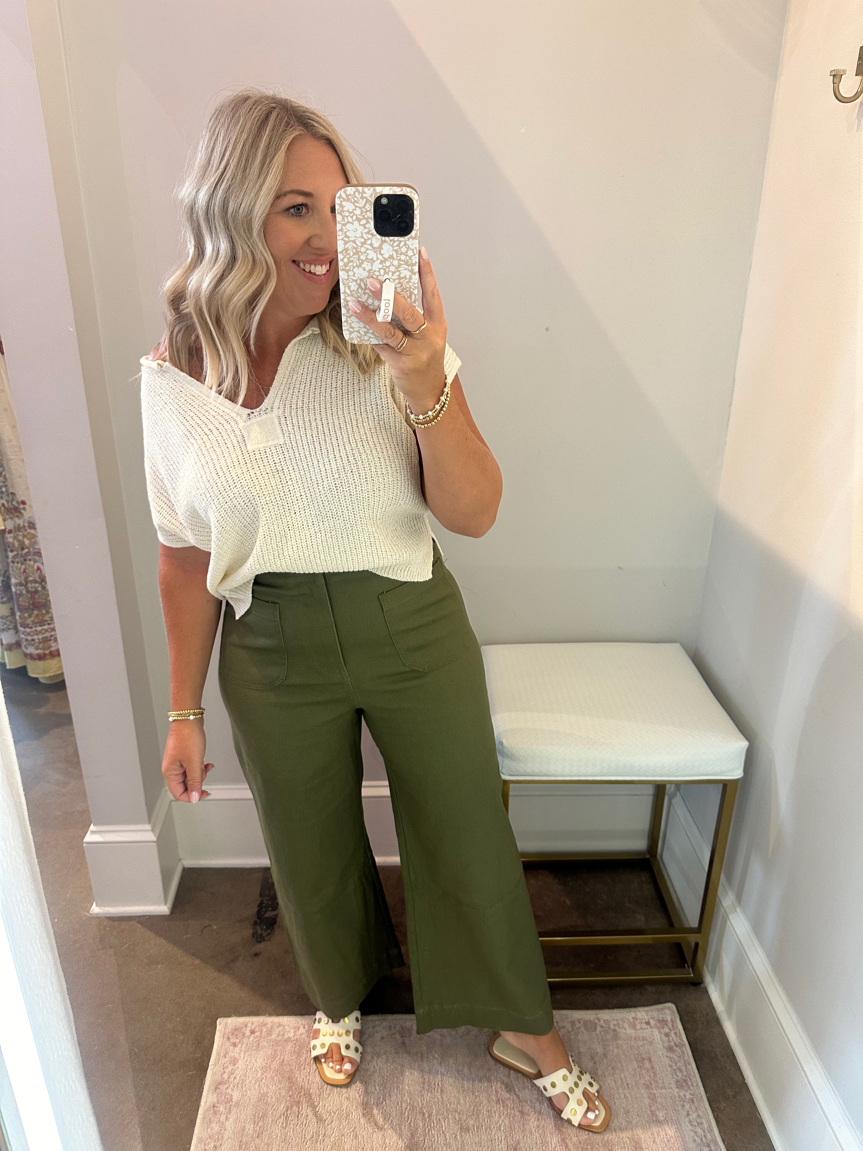 Wish You Will Soft Wash Wide Leg Front Pockets Pants in Olive