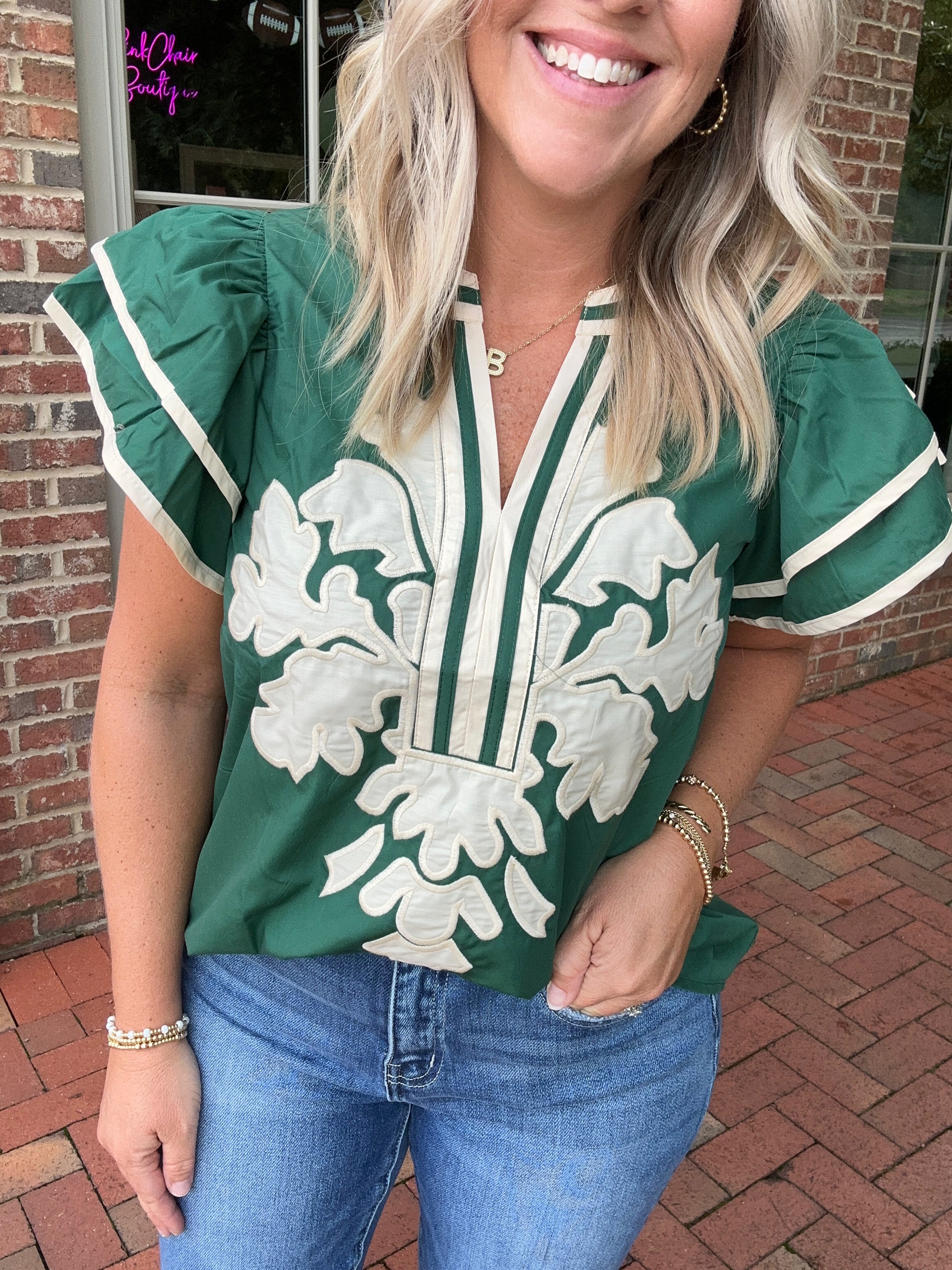 Make Up Your Mind Embroidered Flutter Sleeve Top