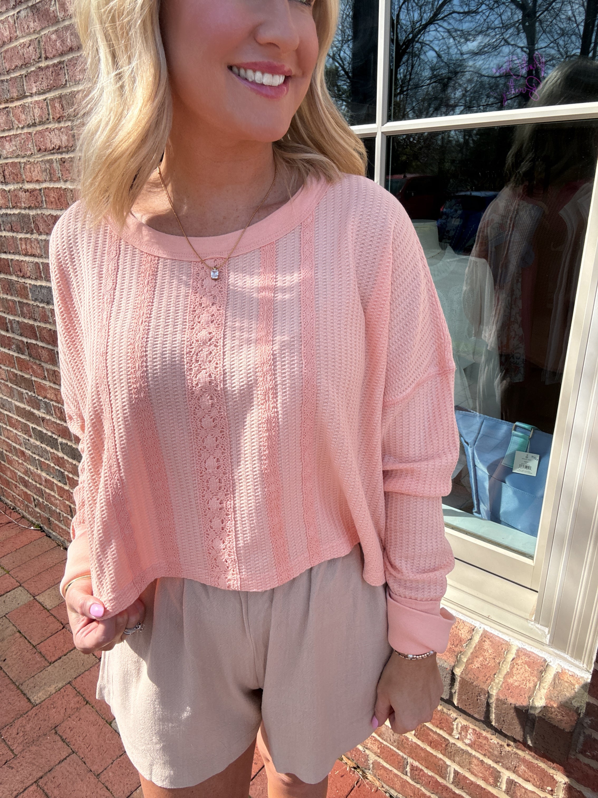 Here For You Lace Detail Crop Long Sleeve Top