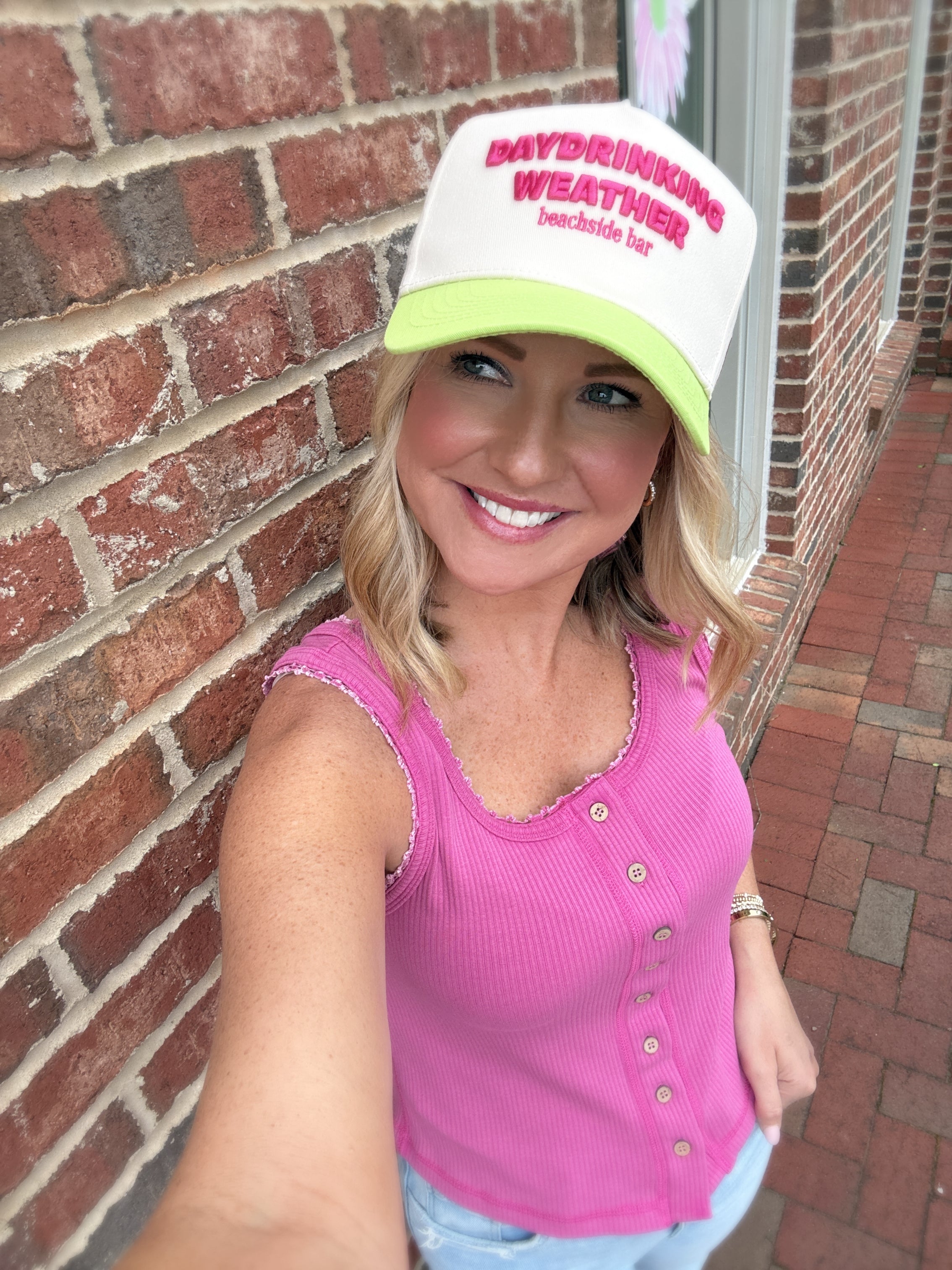 Day Drinking Weather - Lime Green Trucker Hat