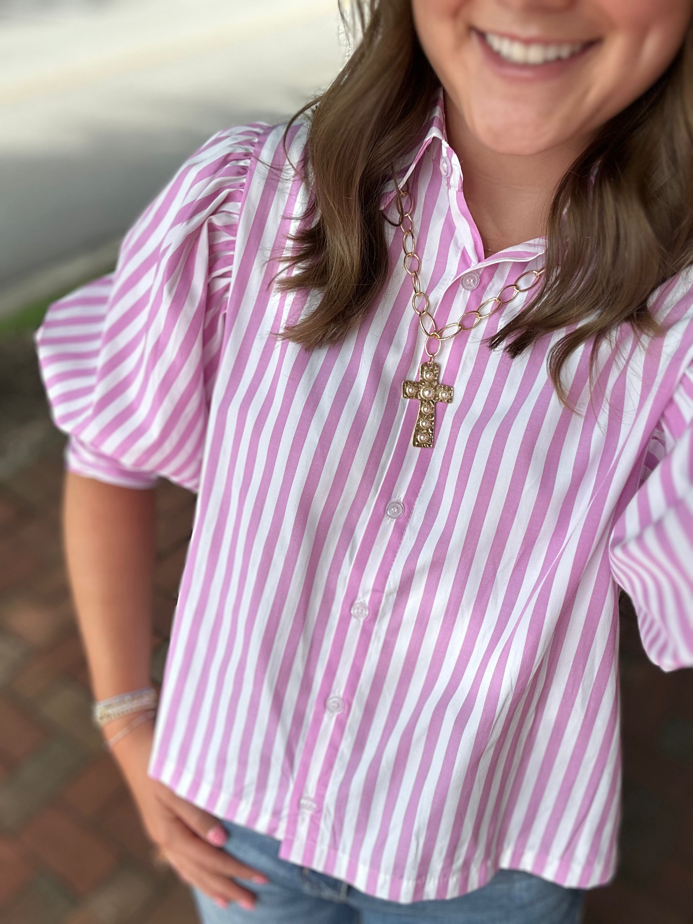 What Could Of Been Striped Button Down with Bubble Sleeves