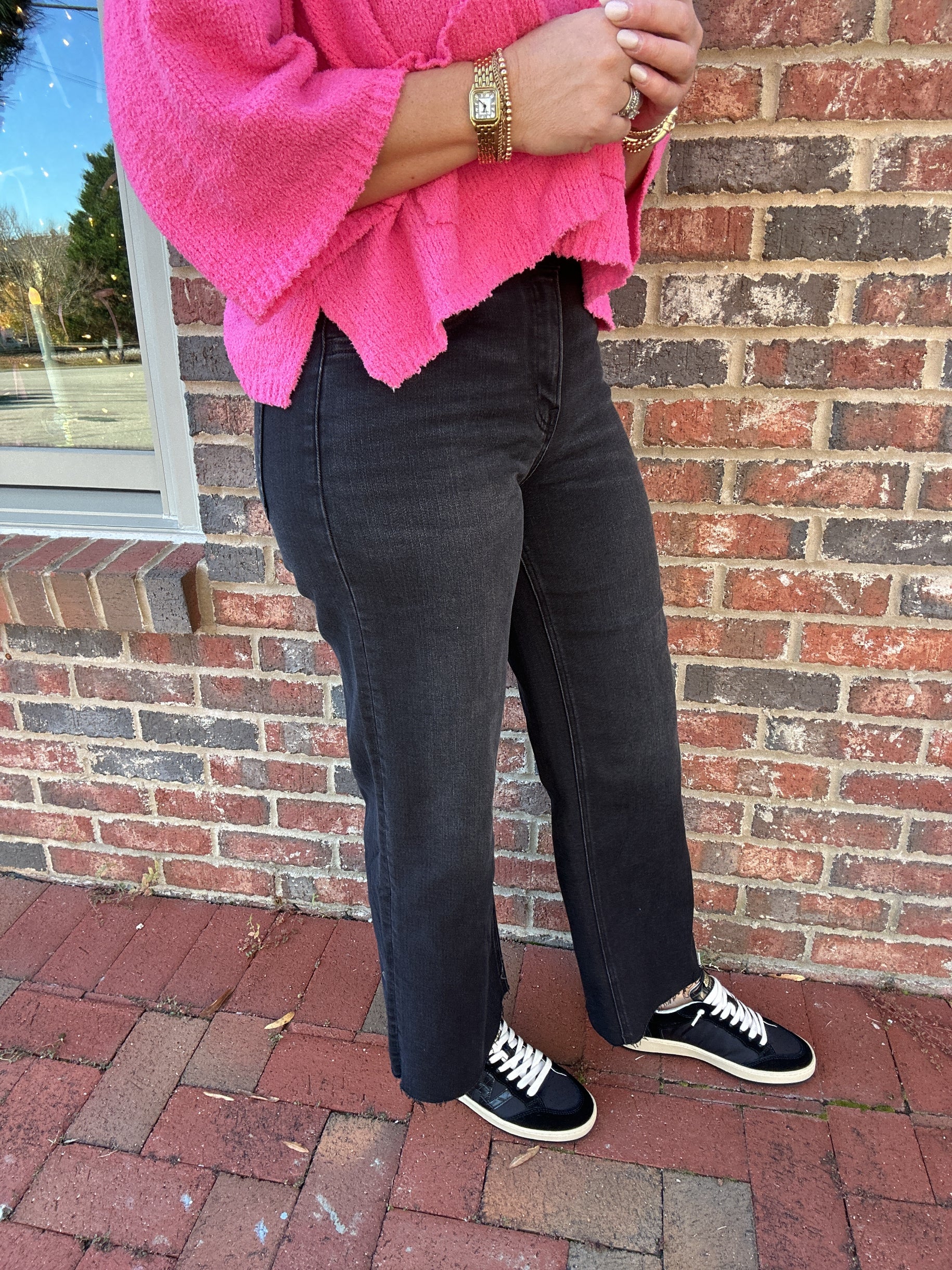 Xavier High Rise Ankle Wide Leg Black Jeans