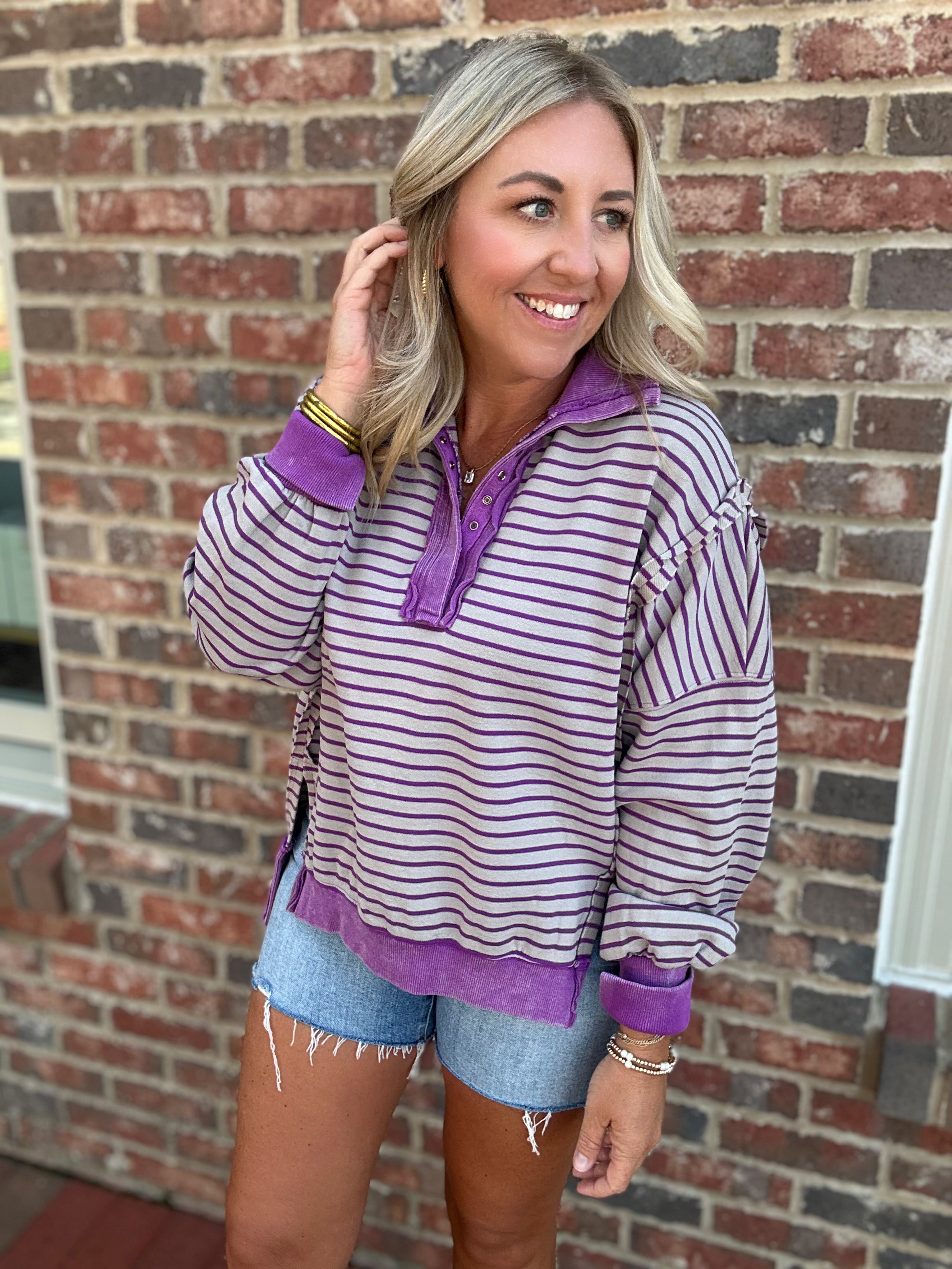 Violet Vibes Striped Pullover