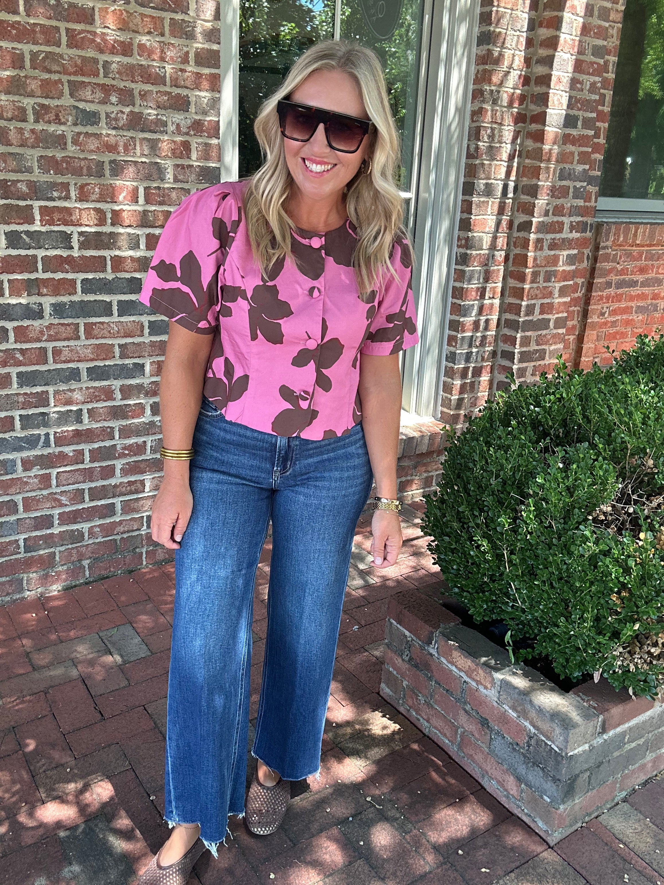 Rustic Rose Floral Short Sleeve Blouse