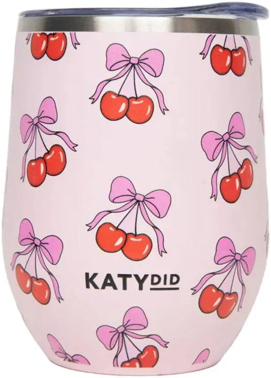 Cherry Bow Wine Tumbler Cup- Light Pink
