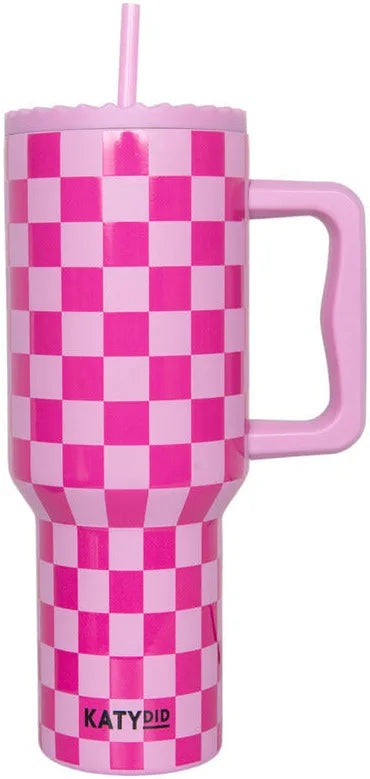 Pink Checker 38 oz Tumbler-Pink