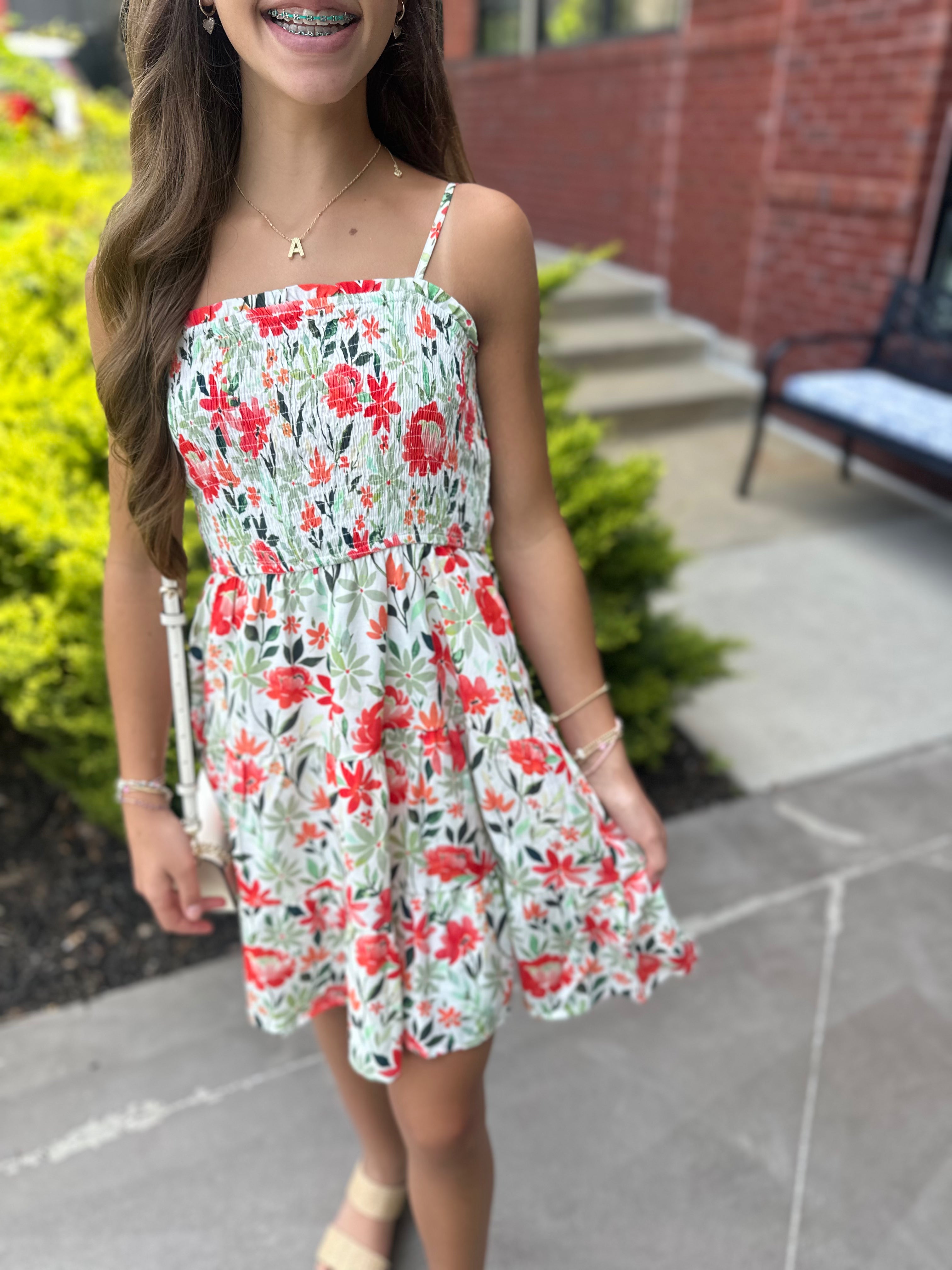 Love Bug Floral Girls Long Dress