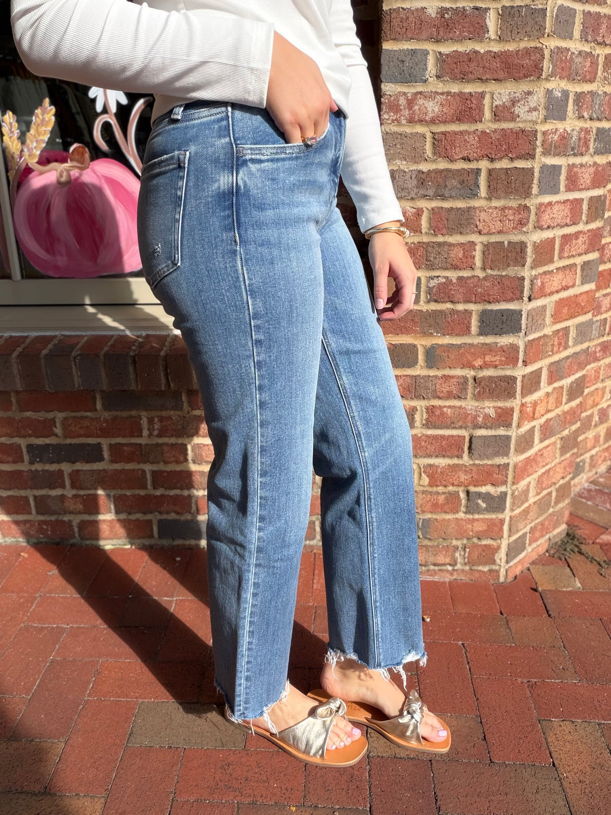 Emphasized High Rise Ankle Wide Leg Jeans