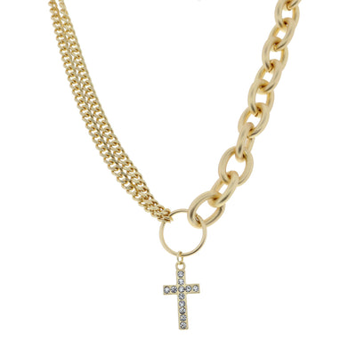 16" CRYSTAL CROSS NECKLACE, 3" EXT.