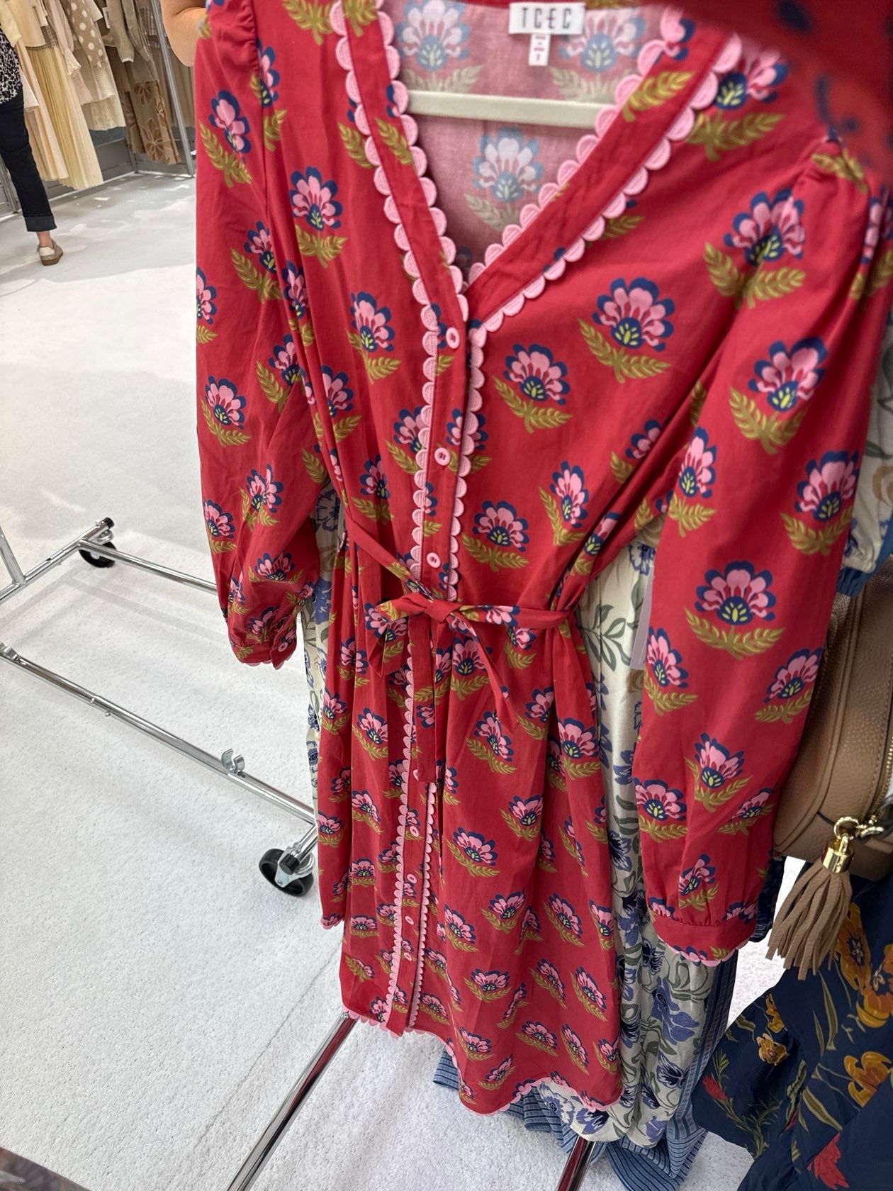 Berry Scalloped Button Down Long Sleeve Maxi Dress