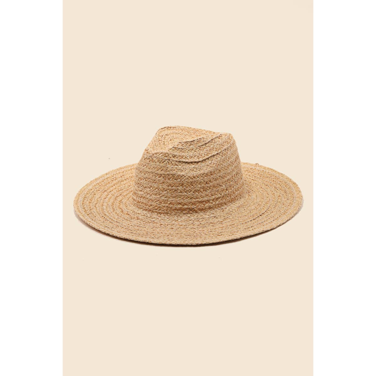 Straw Braid Flat Brim Sun Hat: Tan