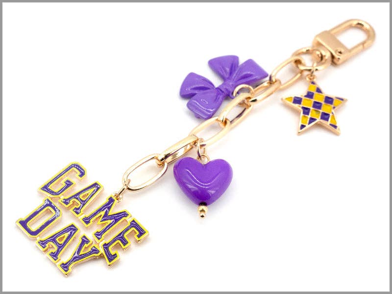 Gameday Bag Charm with Star, Bow, and Heart in Purple