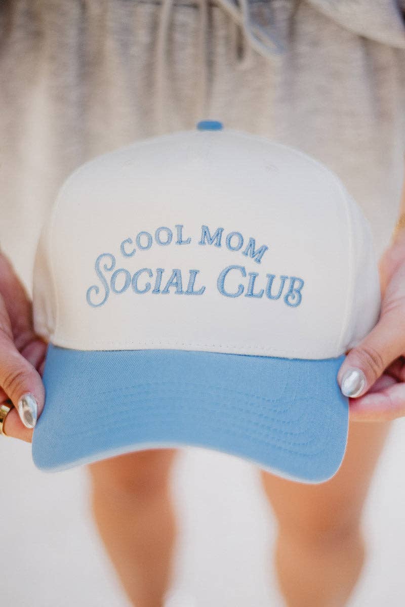 Cool Mom Social Club Mother's Day Retro Two-Toned Hat: Light Blue and Tan