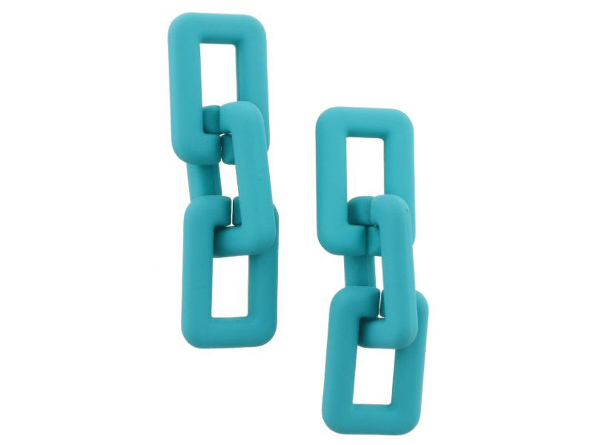 CHUNKY TEAL RECTANGLE LINKS EARRINGS