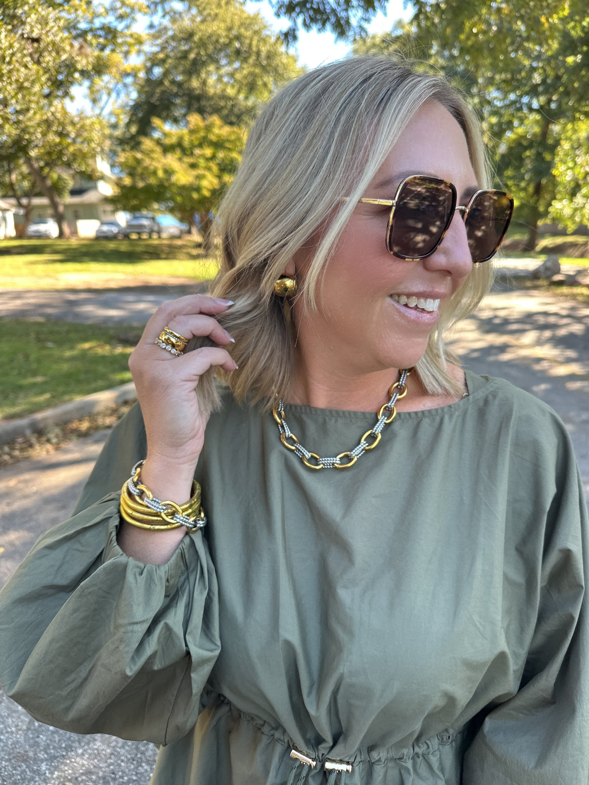 Cinched In Olive Long Sleeve Top