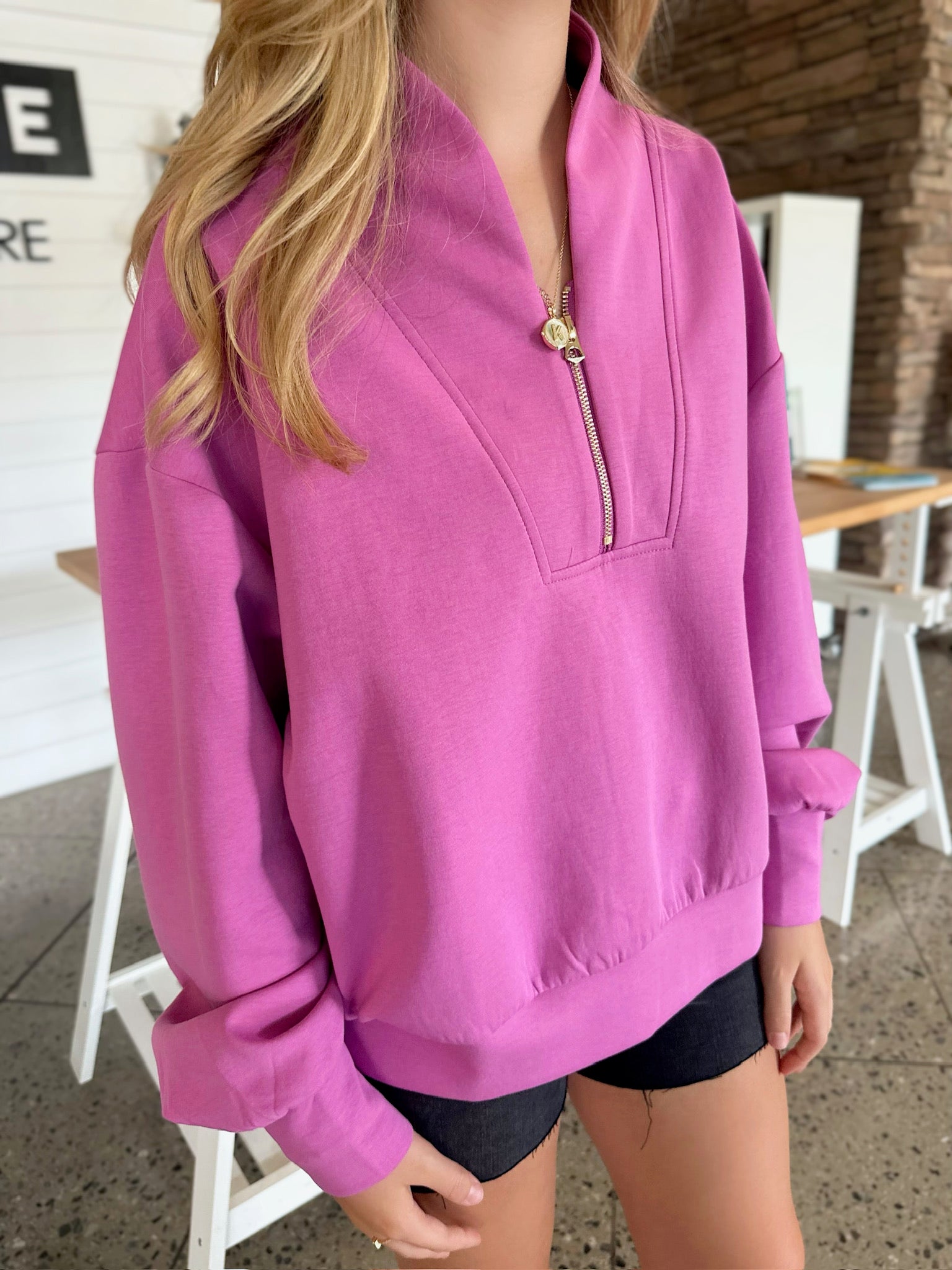 Let This Story Die Scuba Half Zip Sweatshirt-Magenta