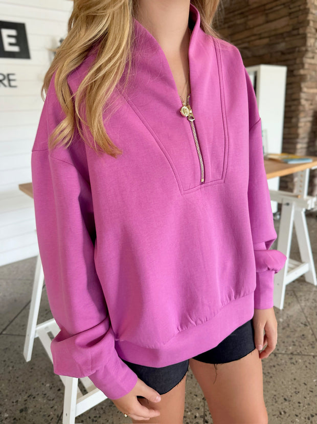 Let This Story Die Scuba Half Zip Sweatshirt-Magenta