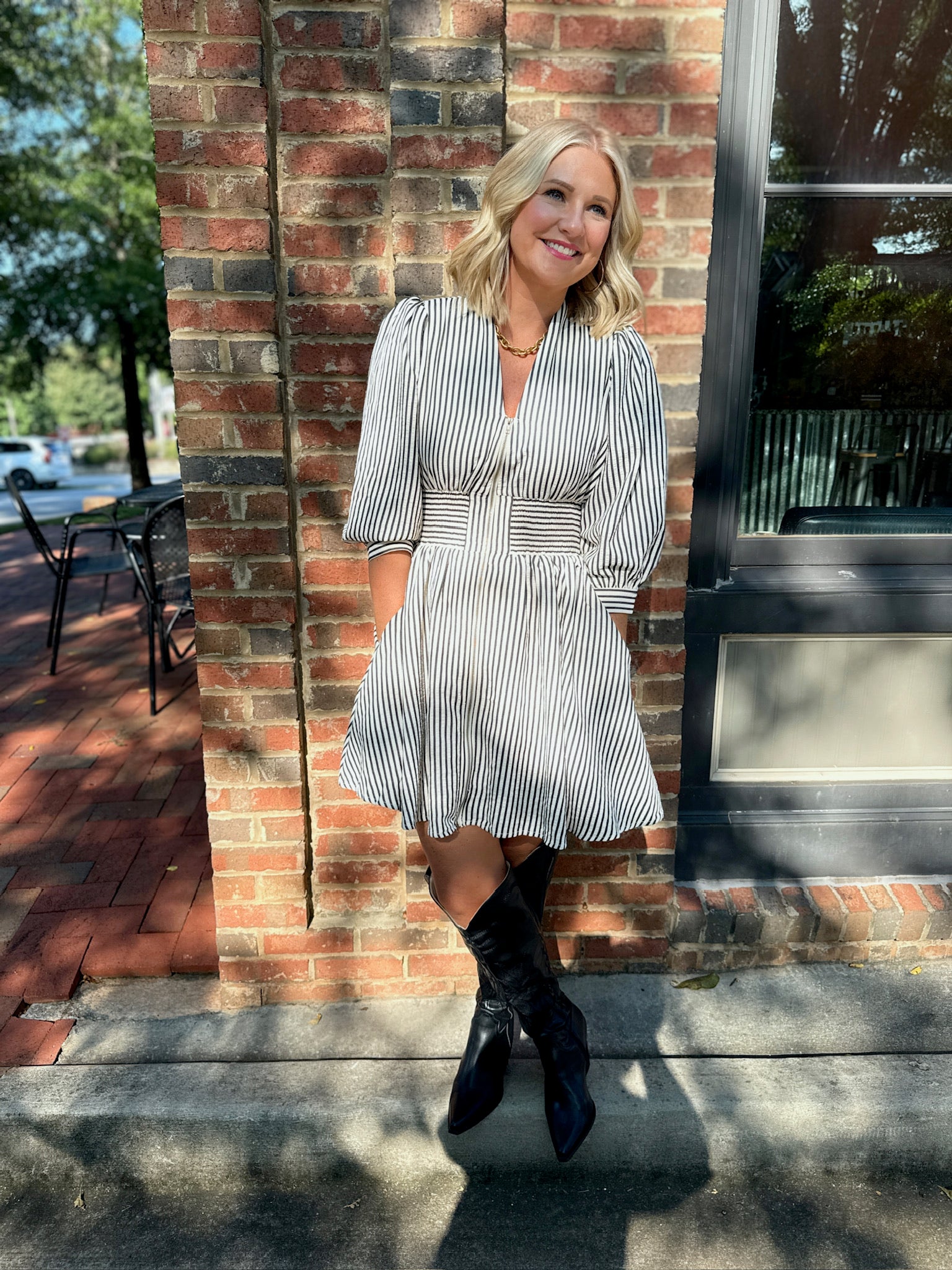 Timeless Stripes Zip Up Long Sleeve Dress