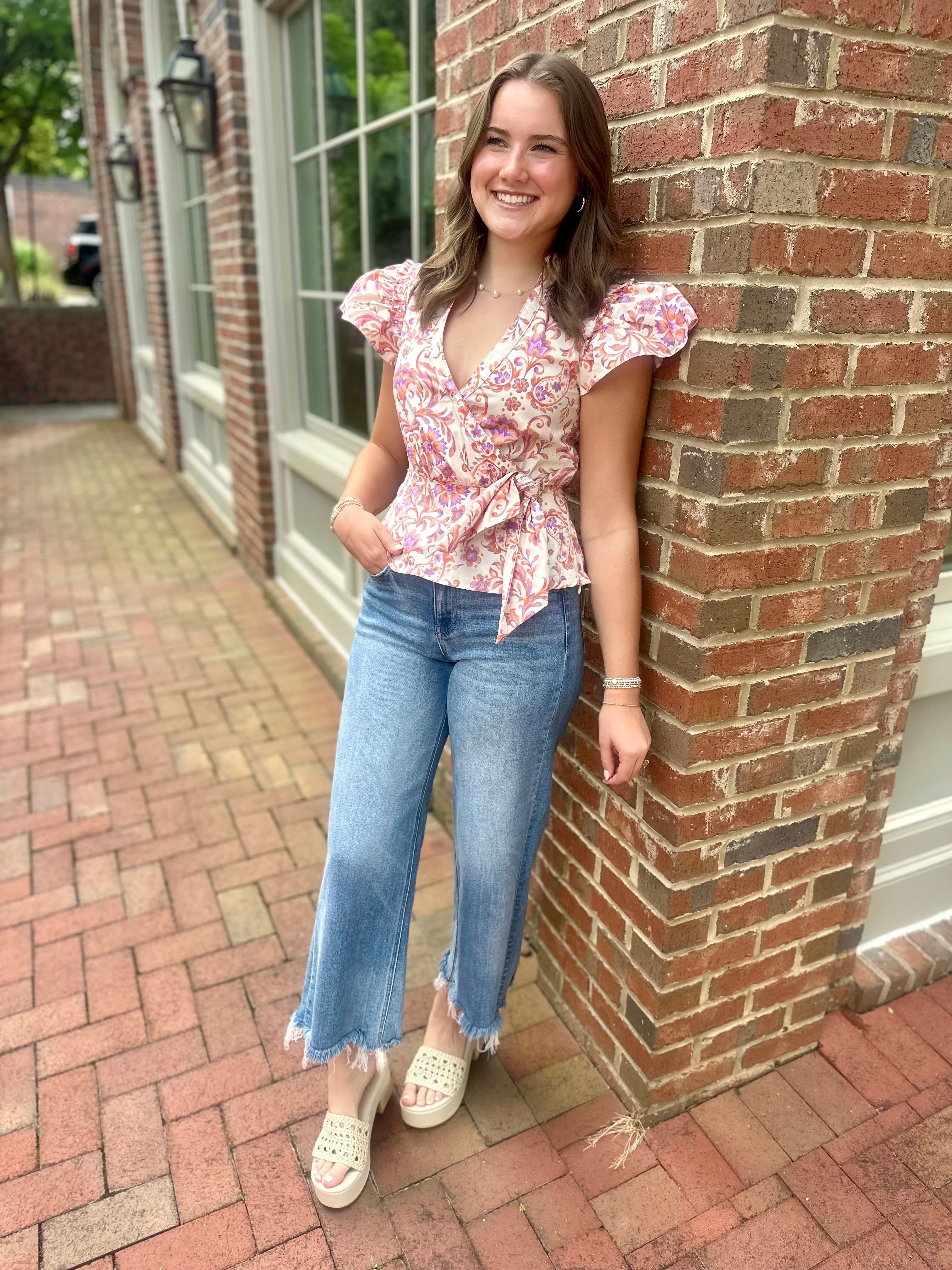 What Could Go Wrong Floral Detail Tie Waist Top