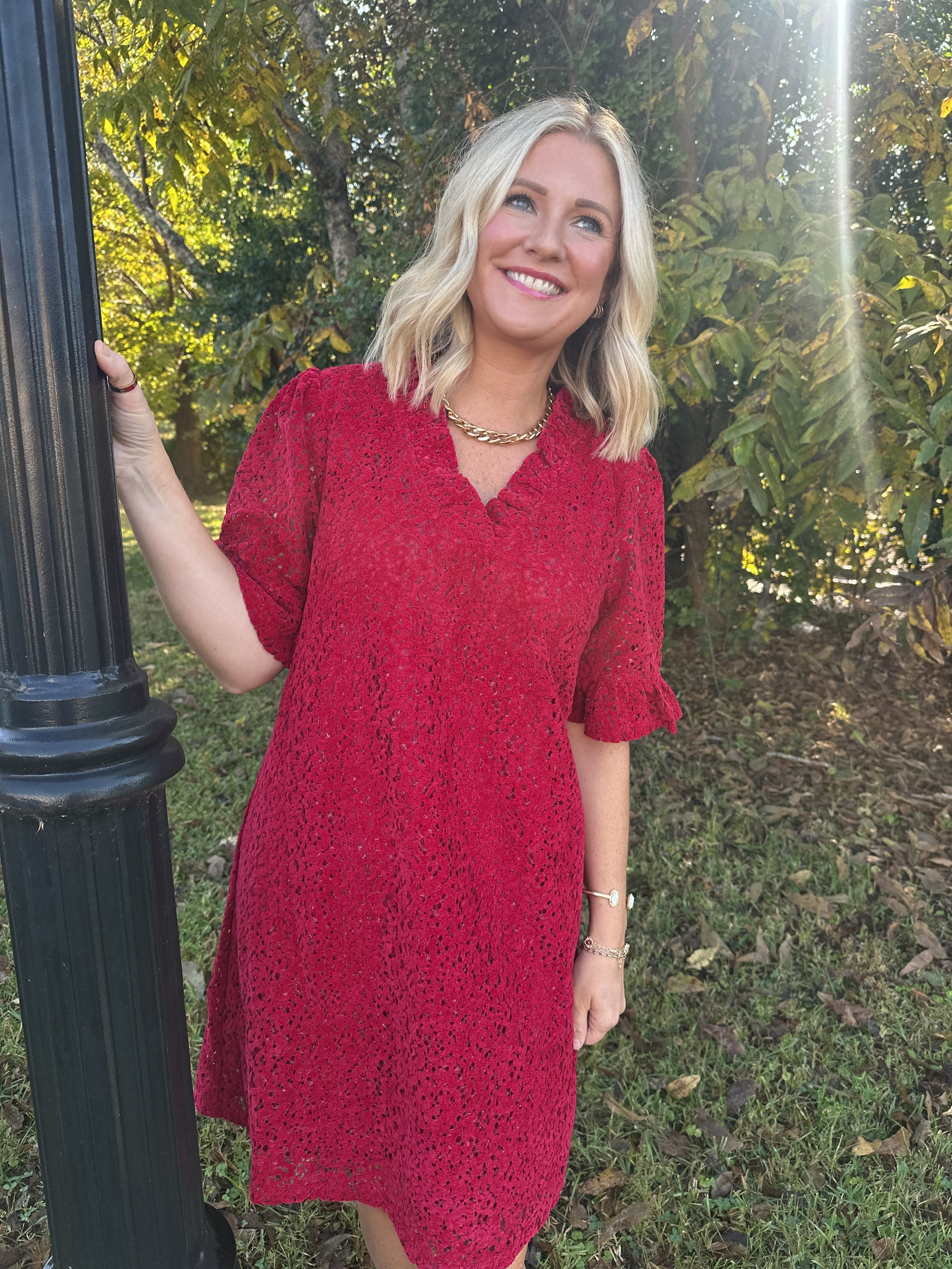 Dancing Under the Mistletoe Ruffled Velvet Dress