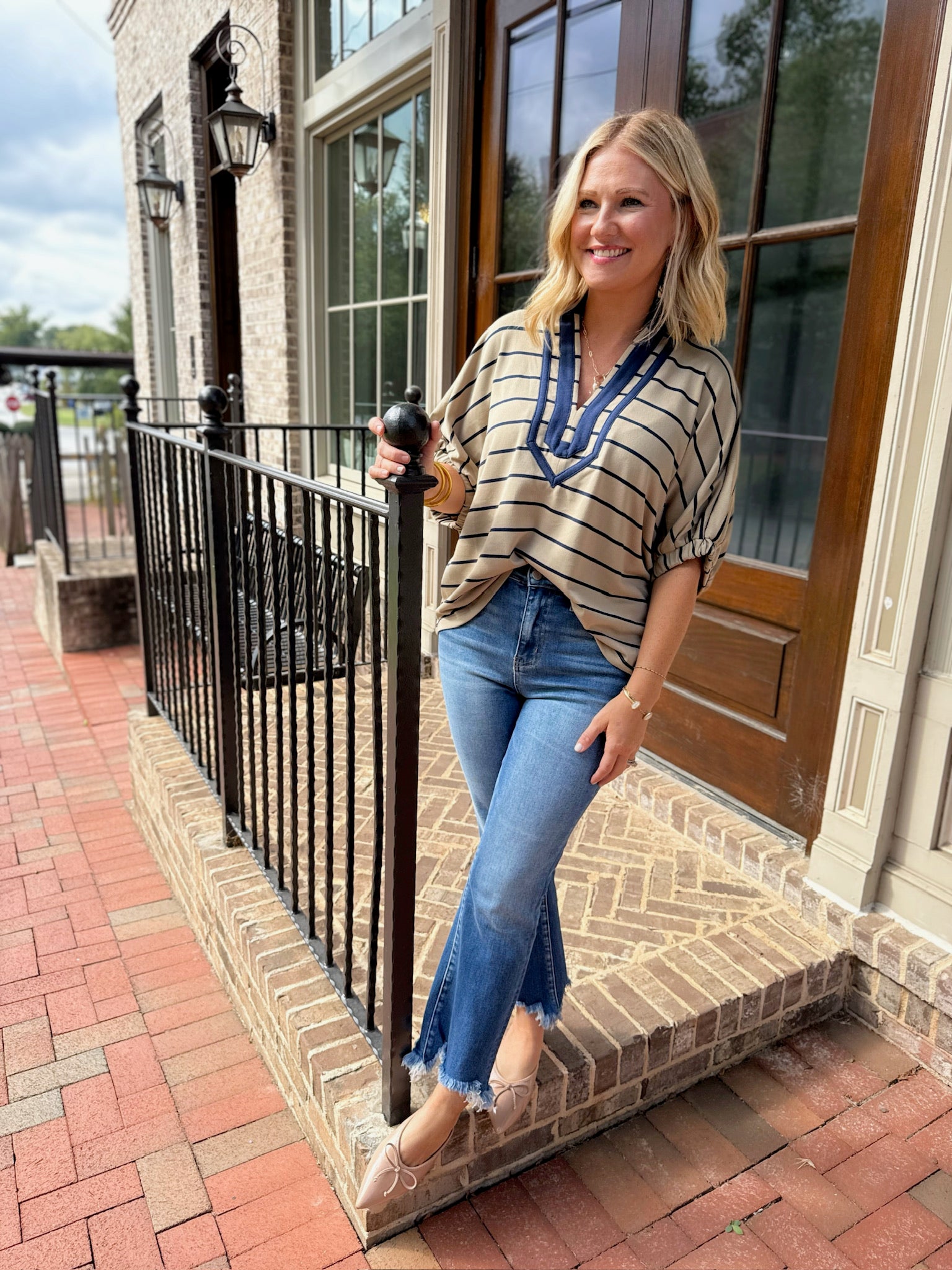 How Lucky are We Striped Pico Sleeve Top