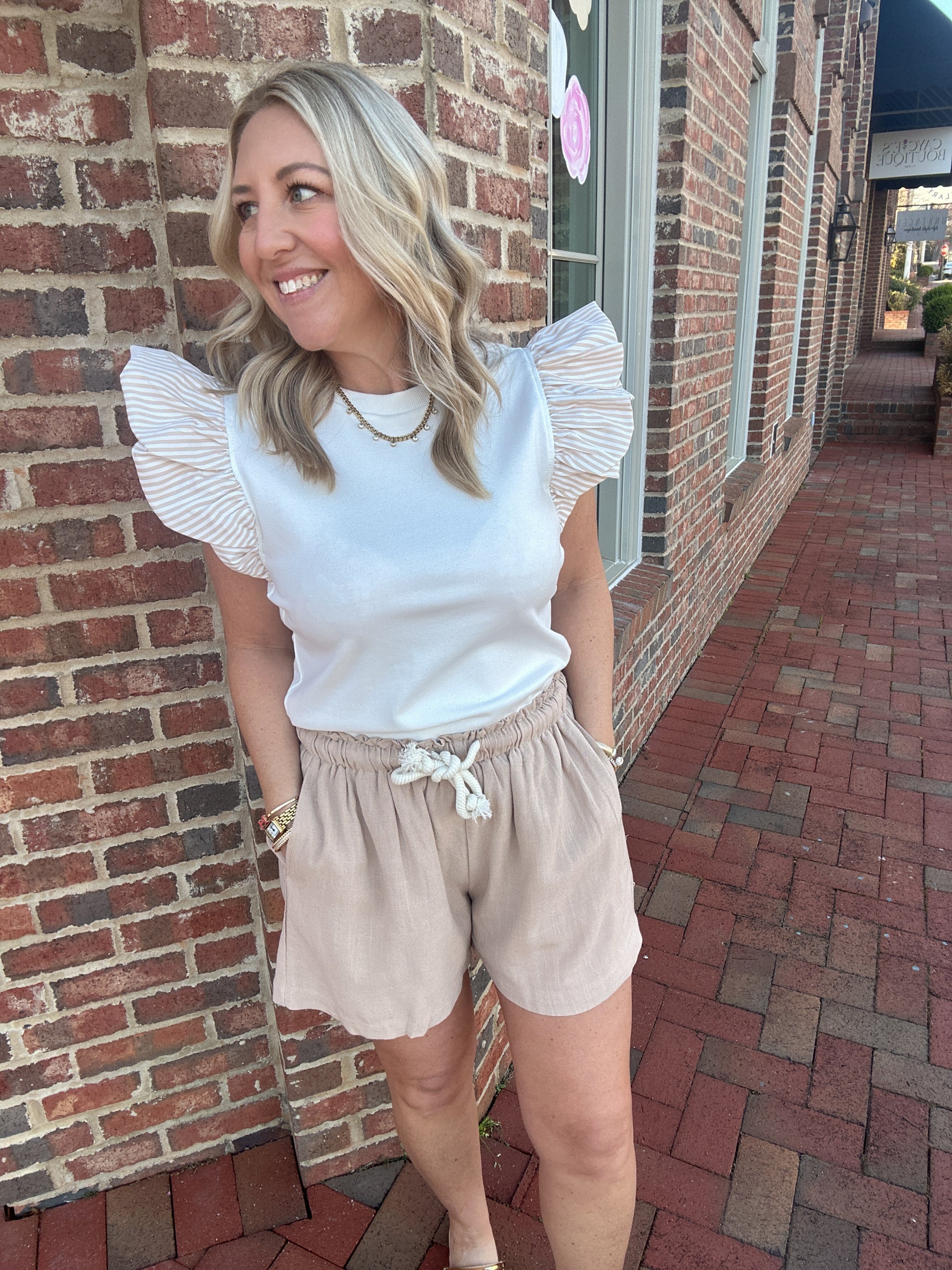 A Lot Right Fluttered Striped Sleeve Top