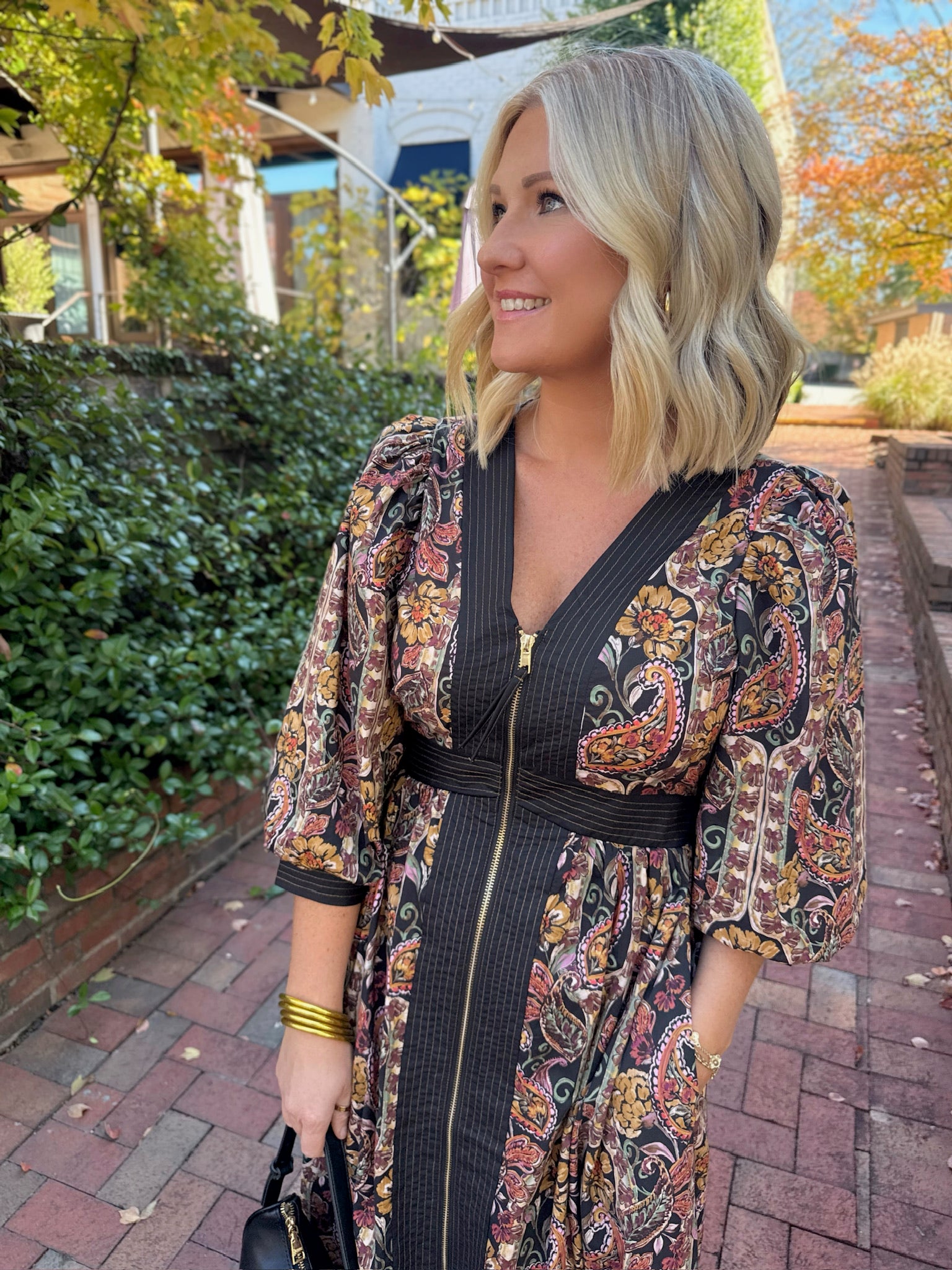 Classic Energy Floral Midi Dress with Front Zipper