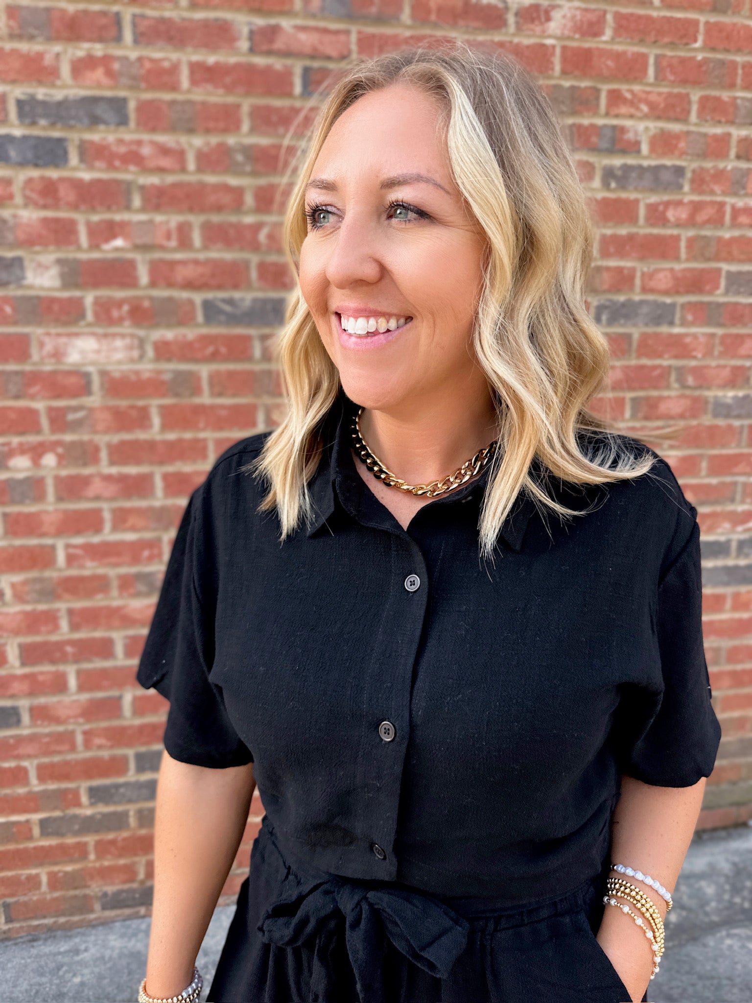 Just A Number Cropped Collar Short Sleeve Top in Black