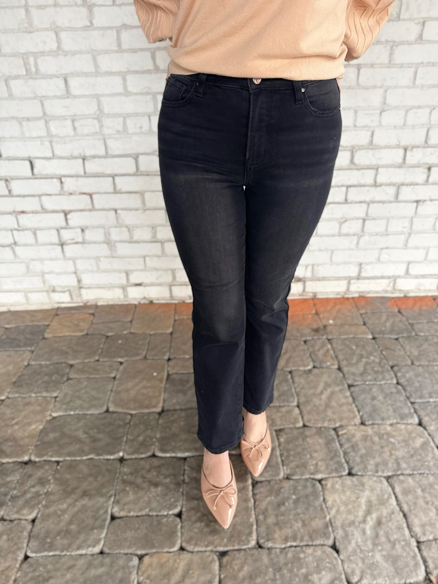 Natalie High Rise Black Crop Straight Jeans