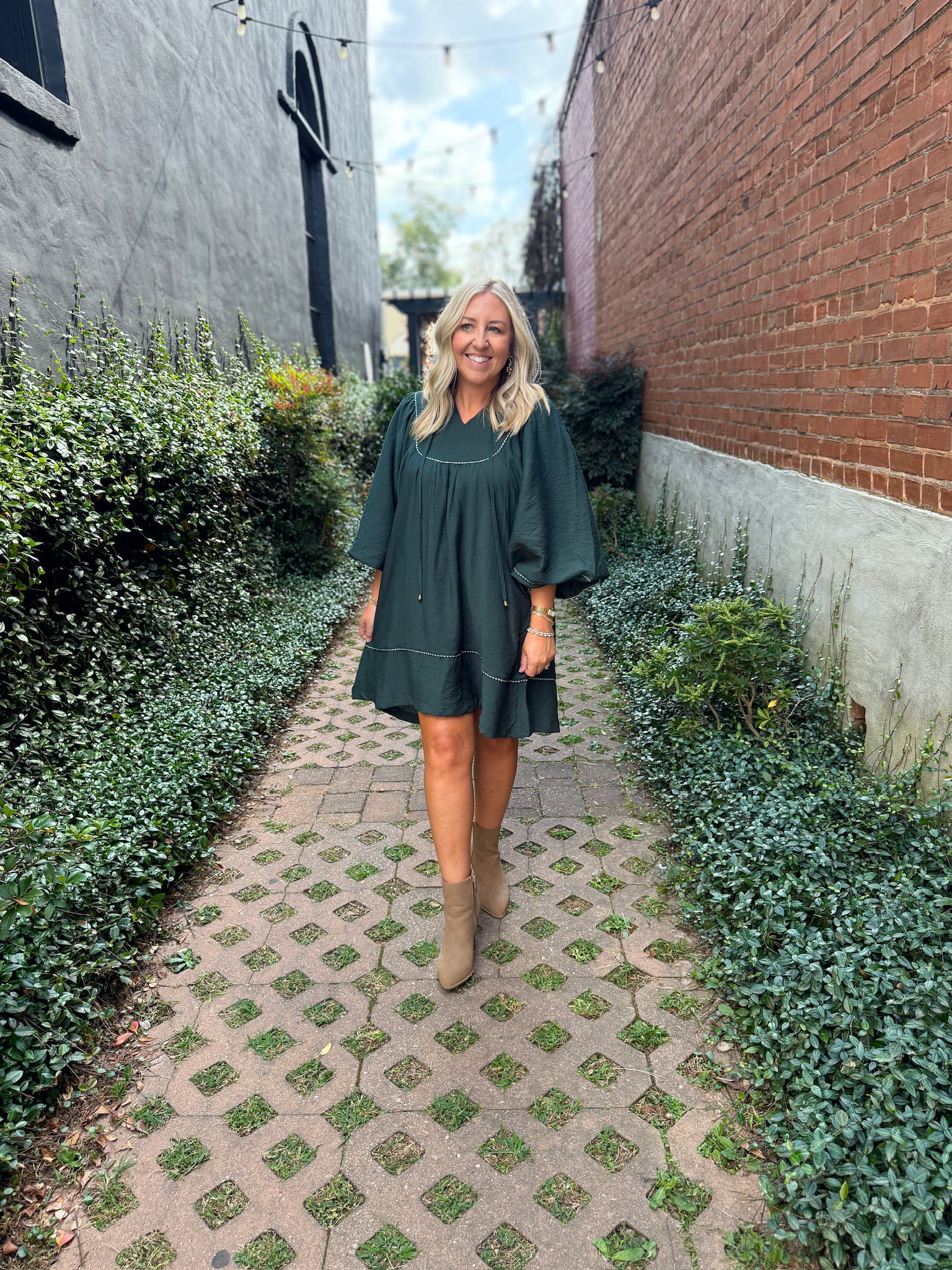 Just a Little Bit Long Sleeve Detailed Trim Mini Dress