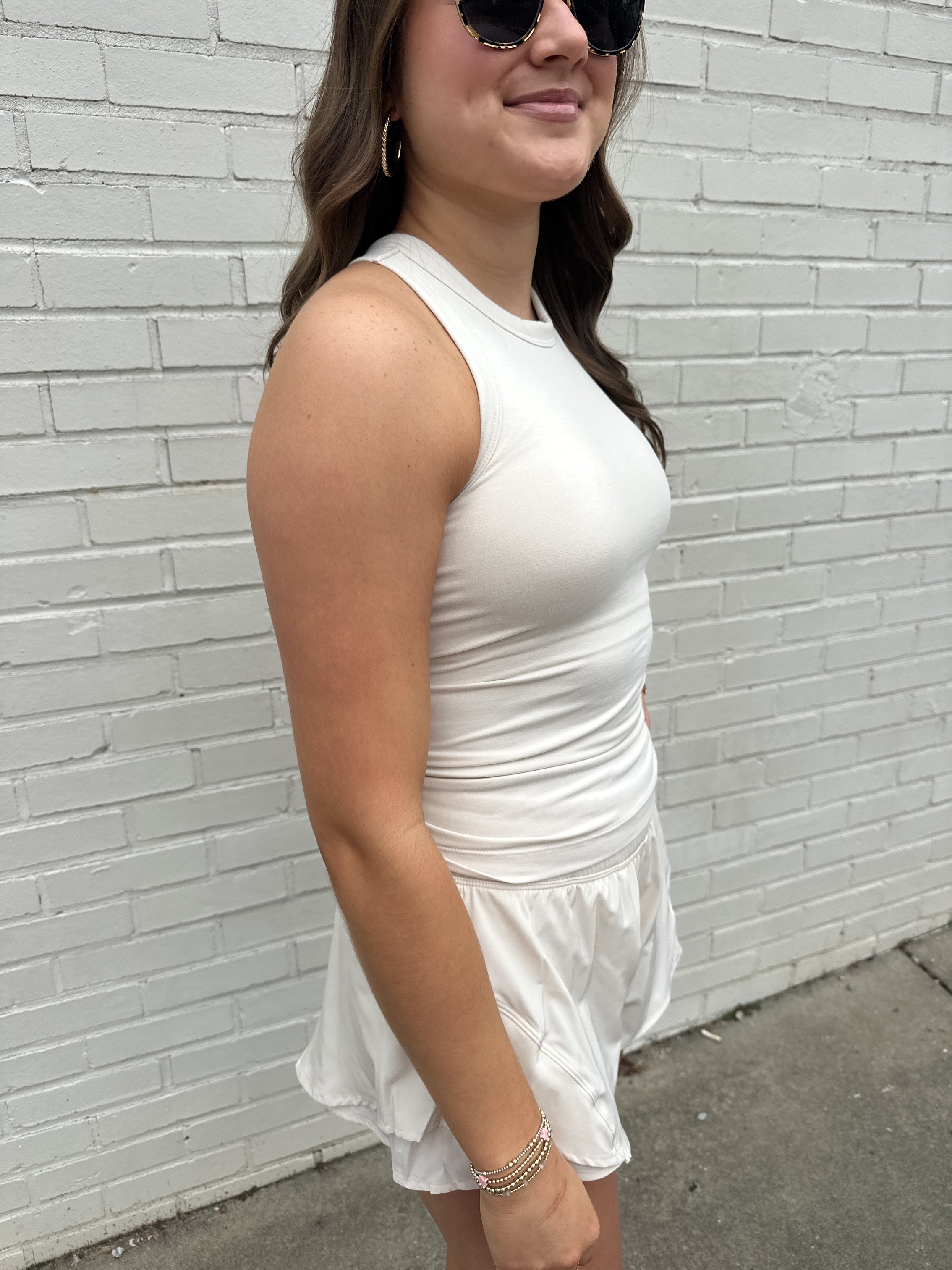 Rein Me In Butter Soft Sleeveless Racer Back Top in Pearl White