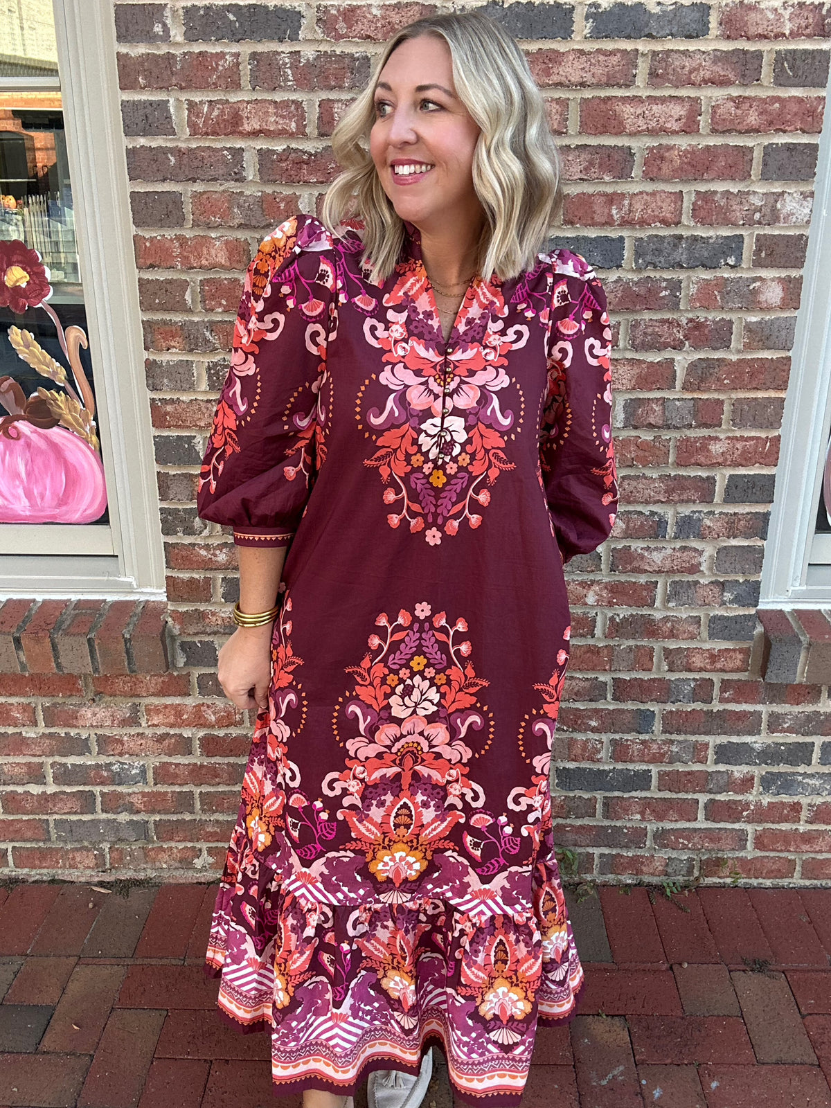 Mixed Emotions Printed Long Sleeve Midi Dress