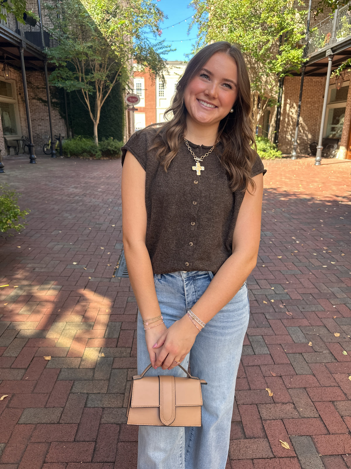 Coffee Break Sleeveless Cardigan