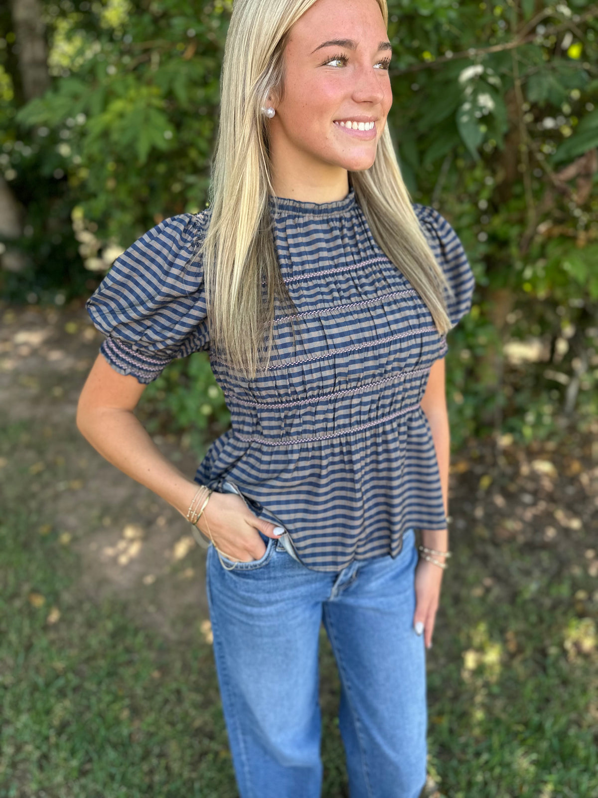 Sweet Southern Gingham Top in Navy