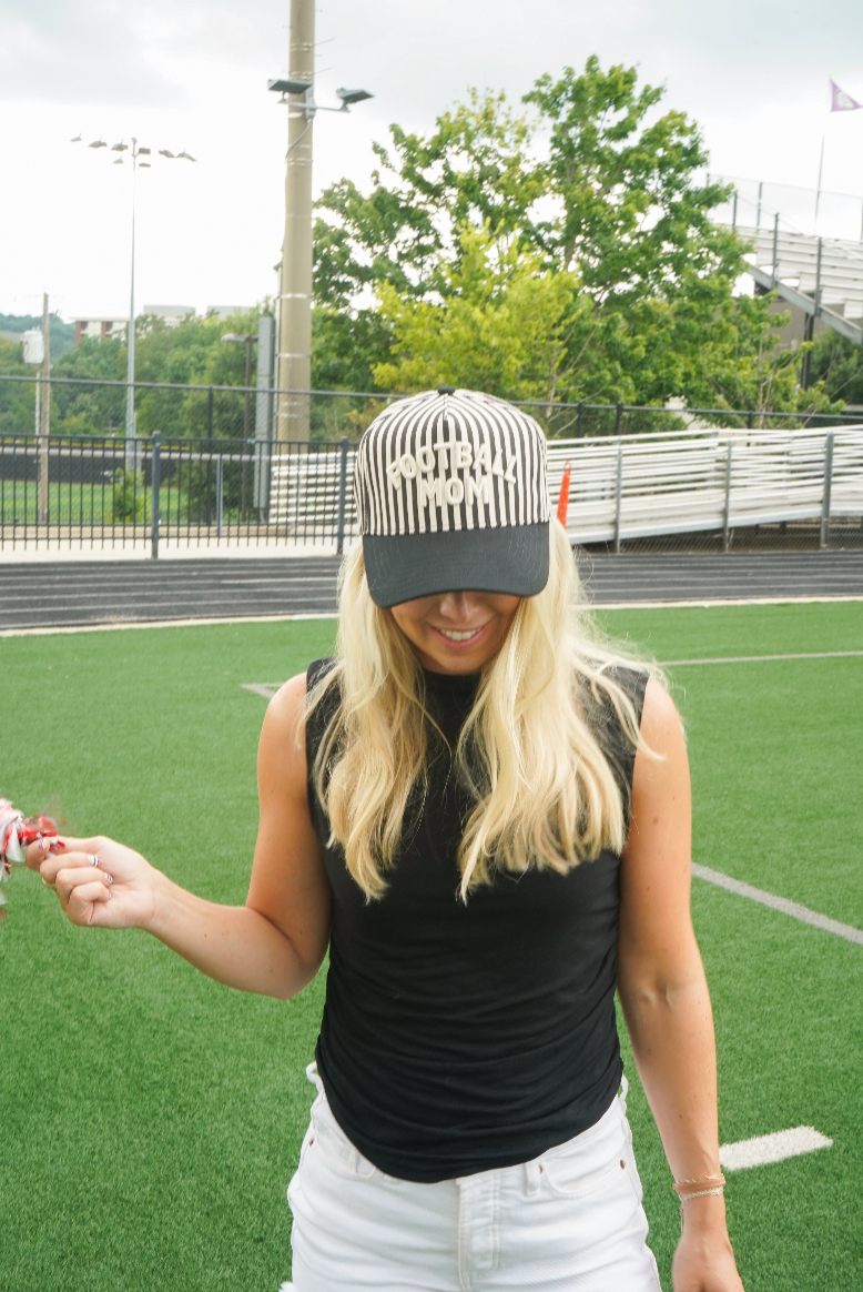 Football Mom - Black/White Stripe Hat