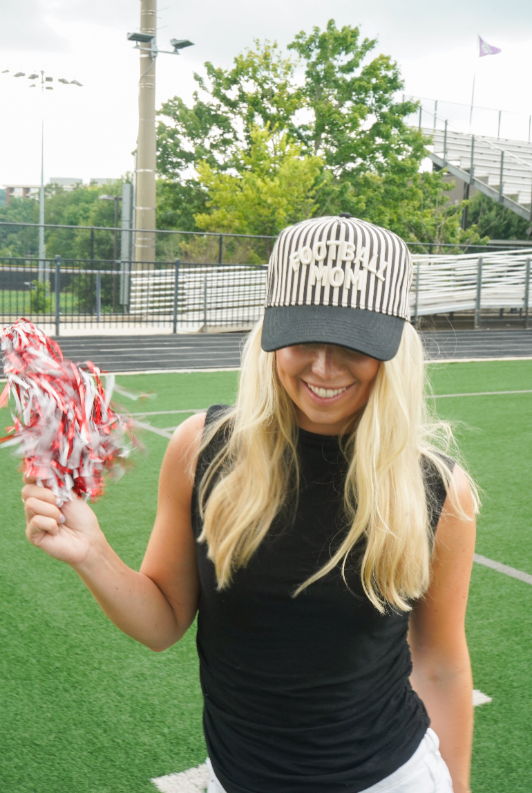 Football Mom - Black/White Stripe Hat